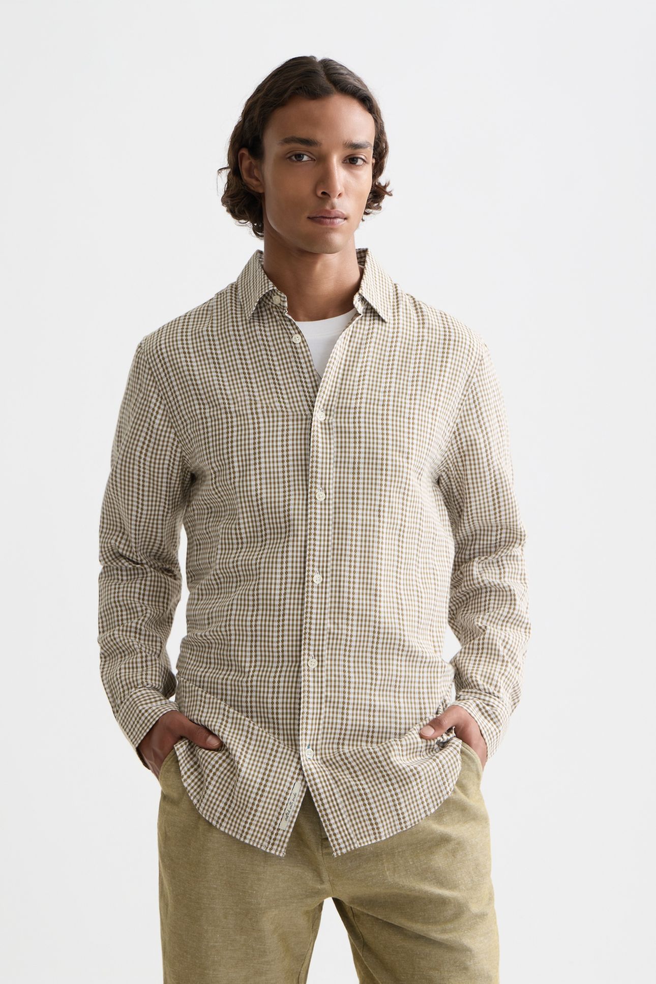 MICROCHECK COTTON POPLIN SHIRT DARK GREEN 1