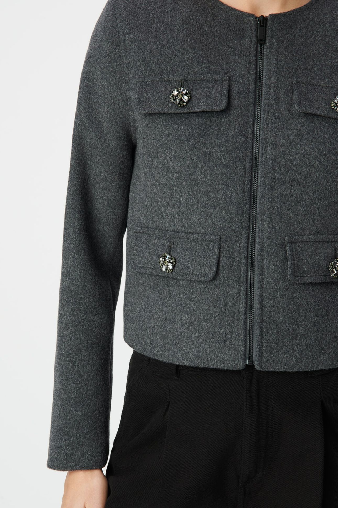GREY WOOLCLOTH BOX JACKET WITH DIAMANTÉ BUTTONS 6