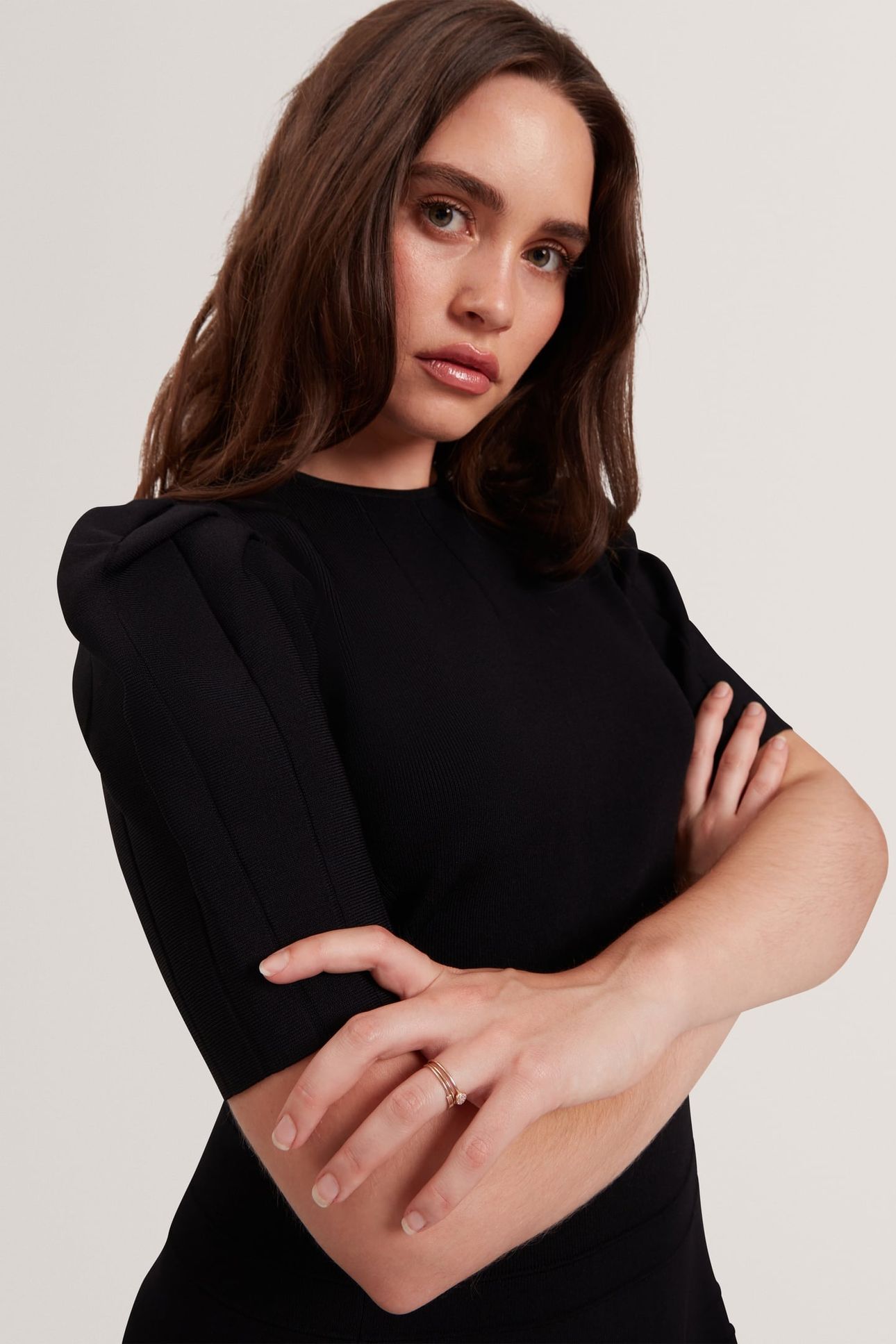 PUFF SLEEVE DRESS WITH SKATER STYLE SKIRT BLACK 4
