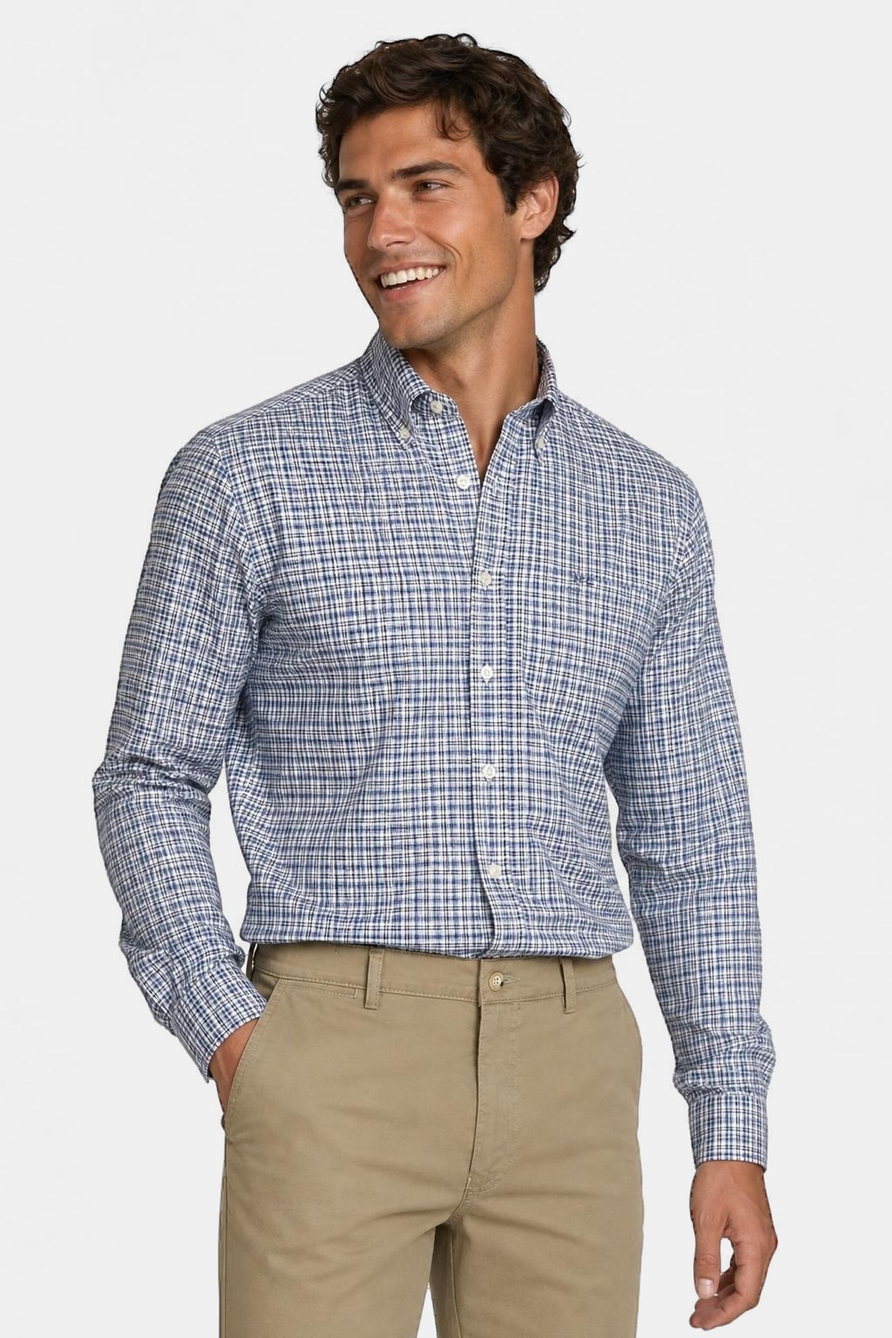 STRETCH OXFORD CHECK SHIRT NAVY 1