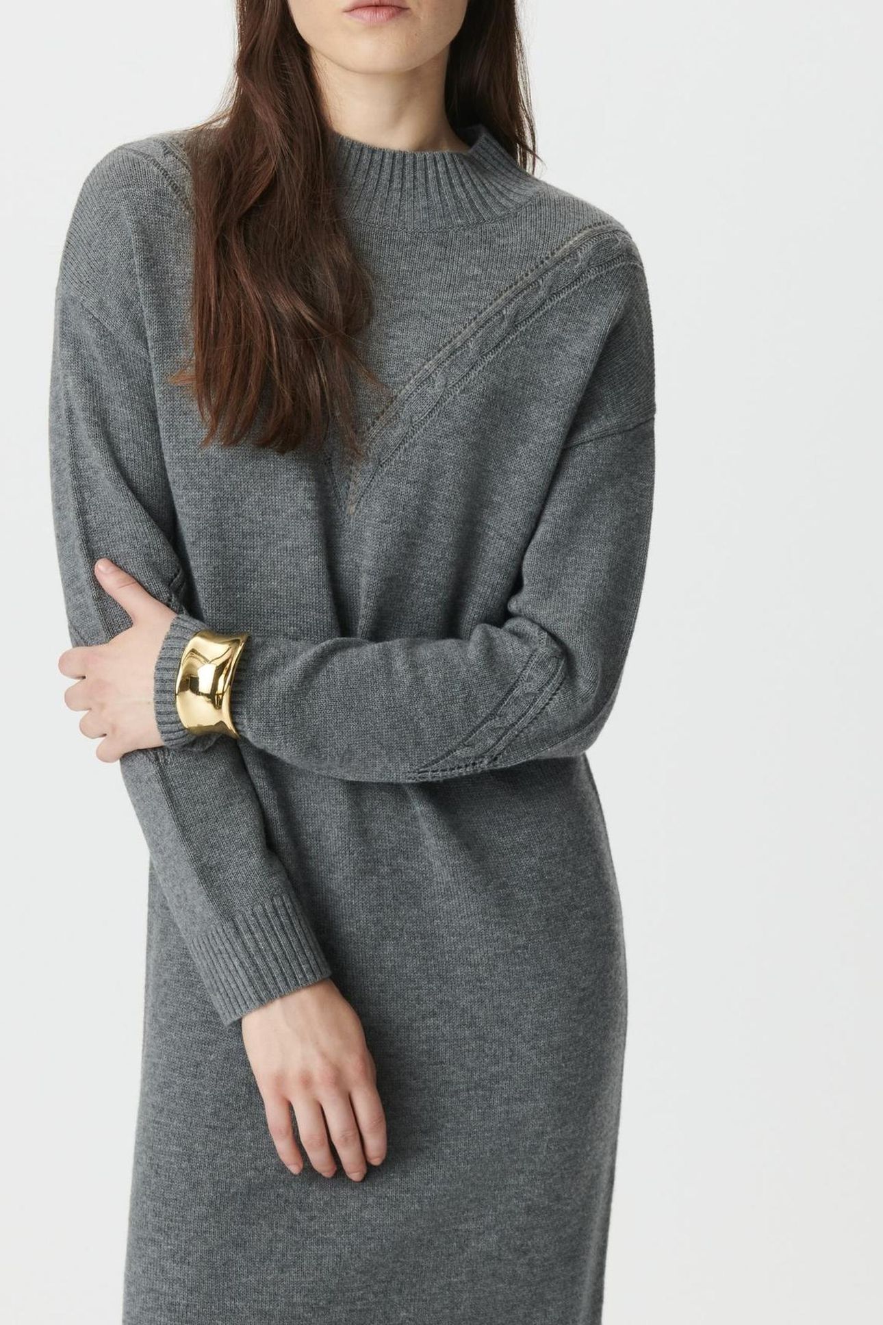 BEIGE SWEATER DRESS WITH PLACED CABLE KNIT 6