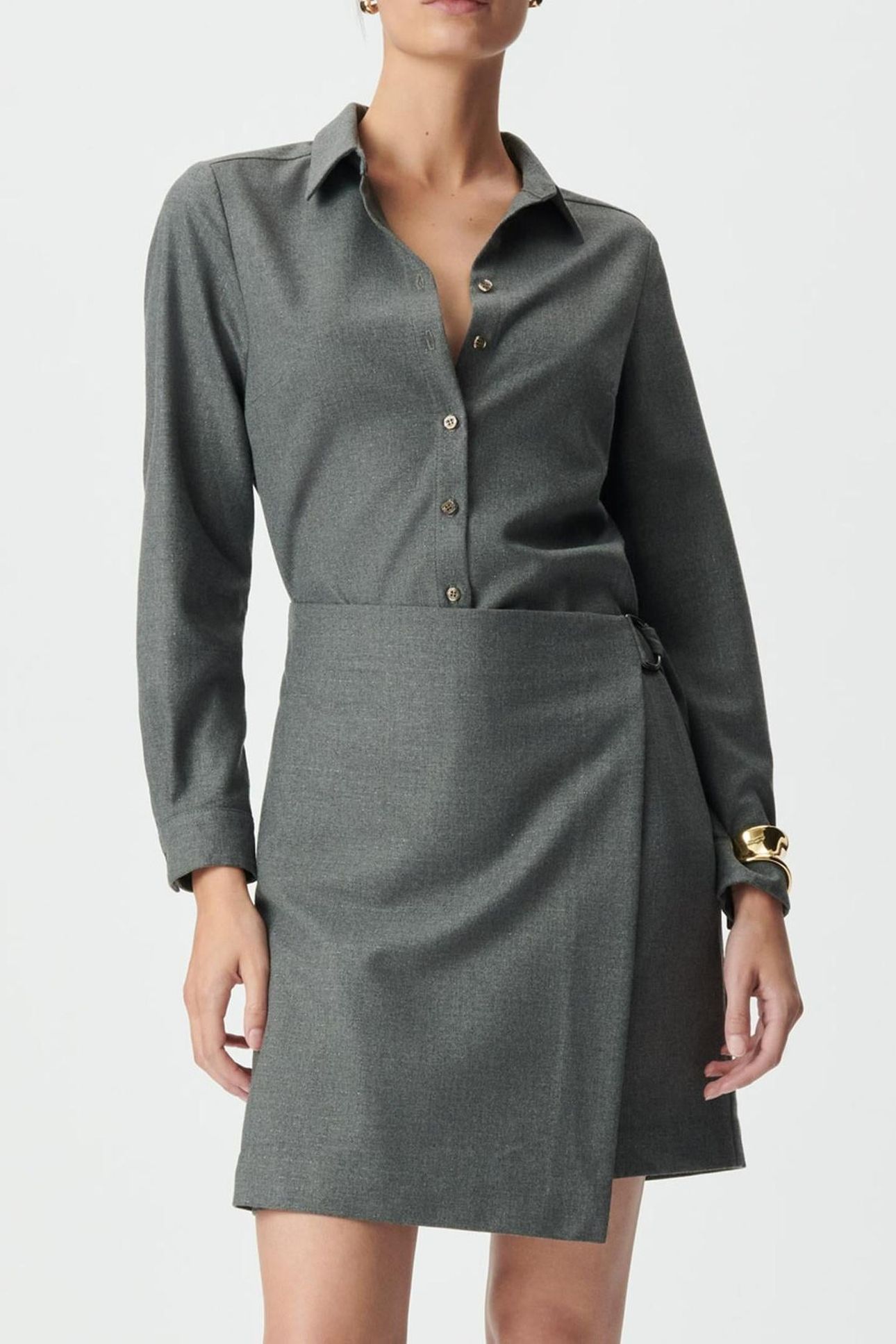 GREY WRAPAROUND SHIRT DRESS 1