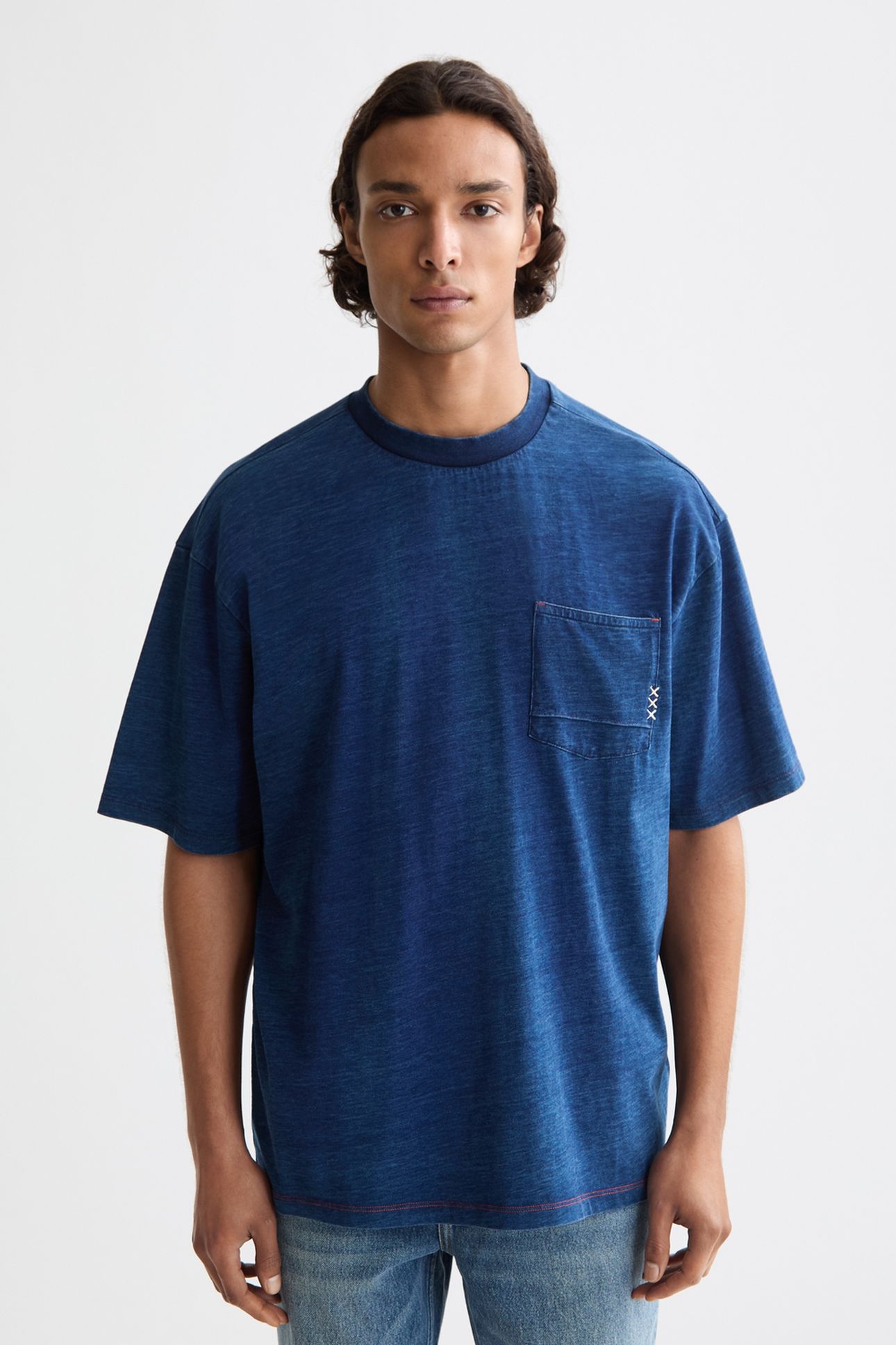 WASHED 1 POCKET INDIGO T-SHIRT 1