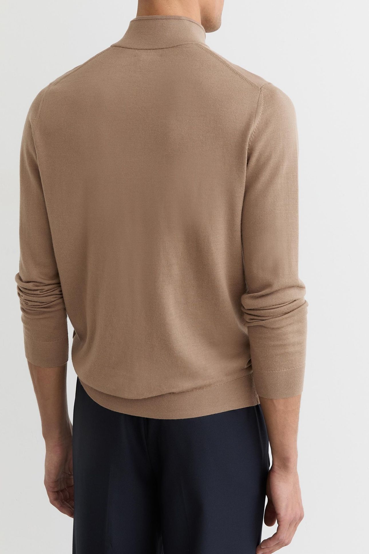 LS HALF ZIP FUNNEL MERINO WOOL JUMPER CAMEL BROWN 2