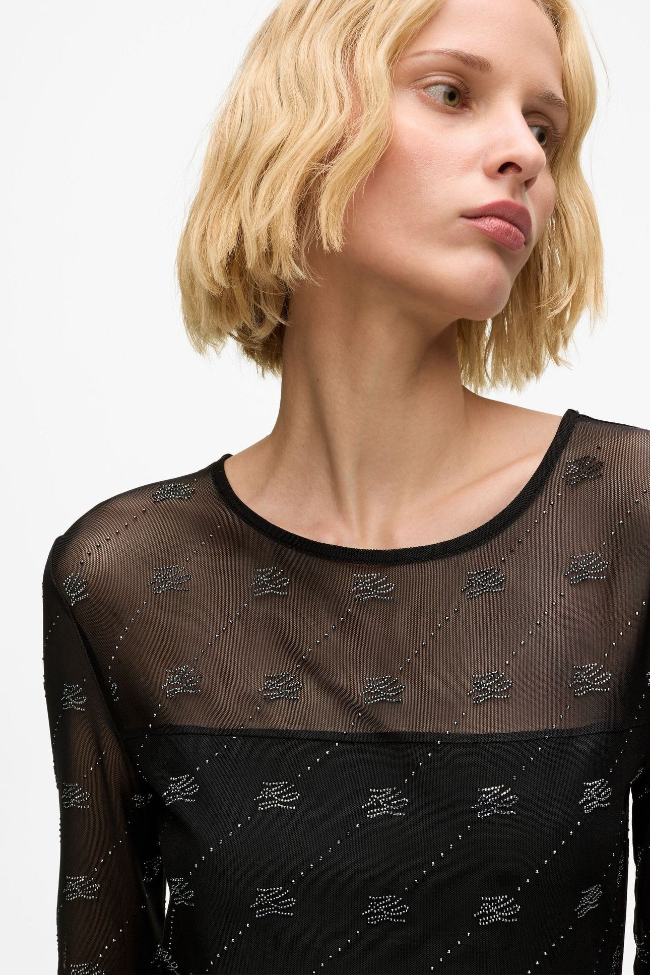 MESH RHINESTONE LSLV TOP BLACK 6