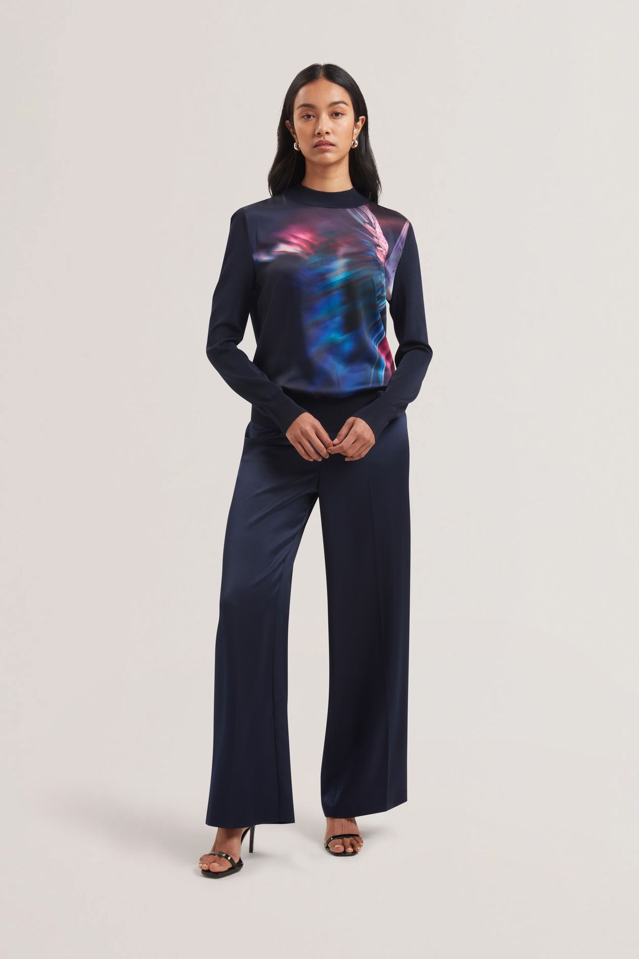 MOREENA PRINTED WOVEN FRONT JUMPER NAVY 1
