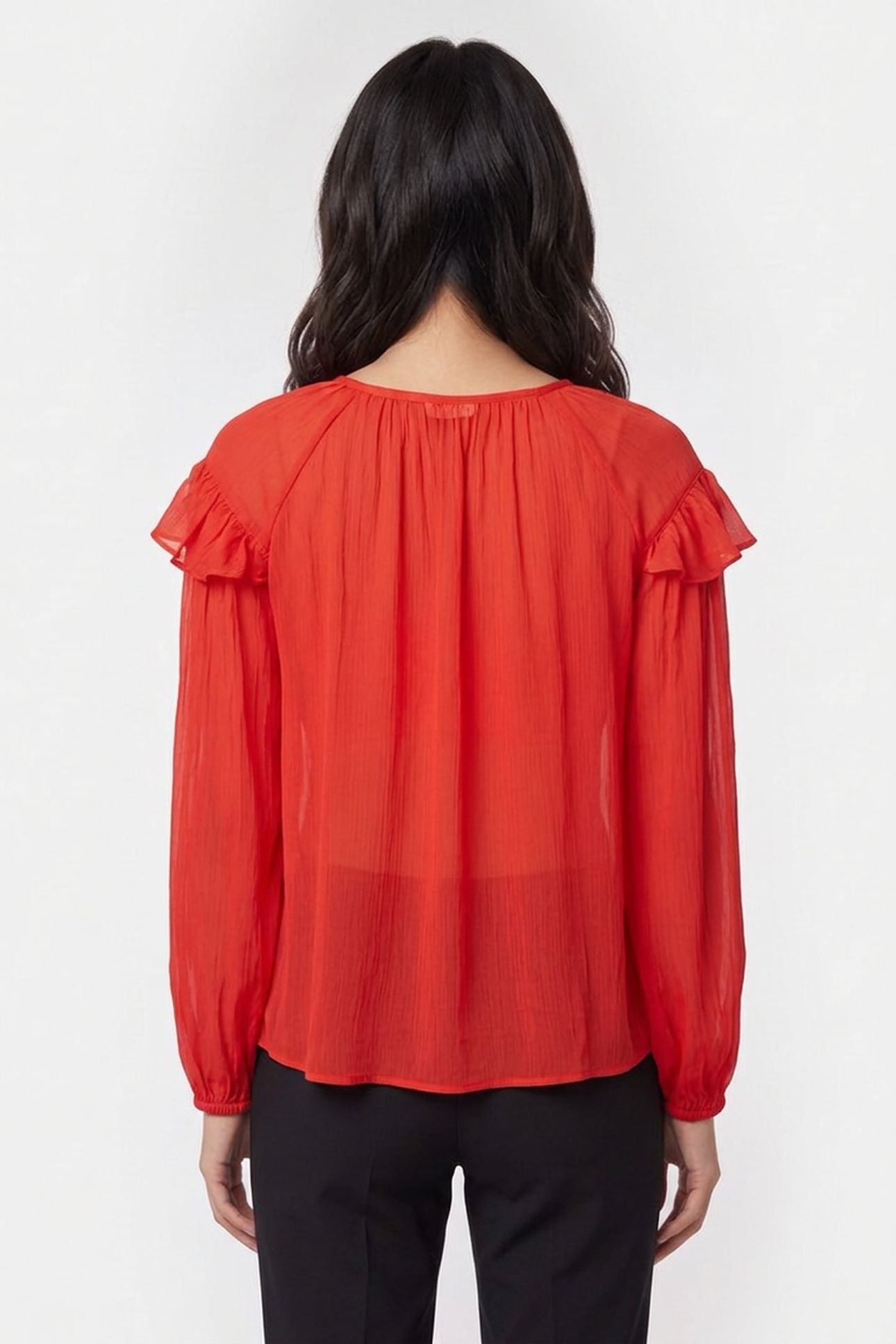 REL VISCOSE FRILL BLOUSE BOLD RED 2