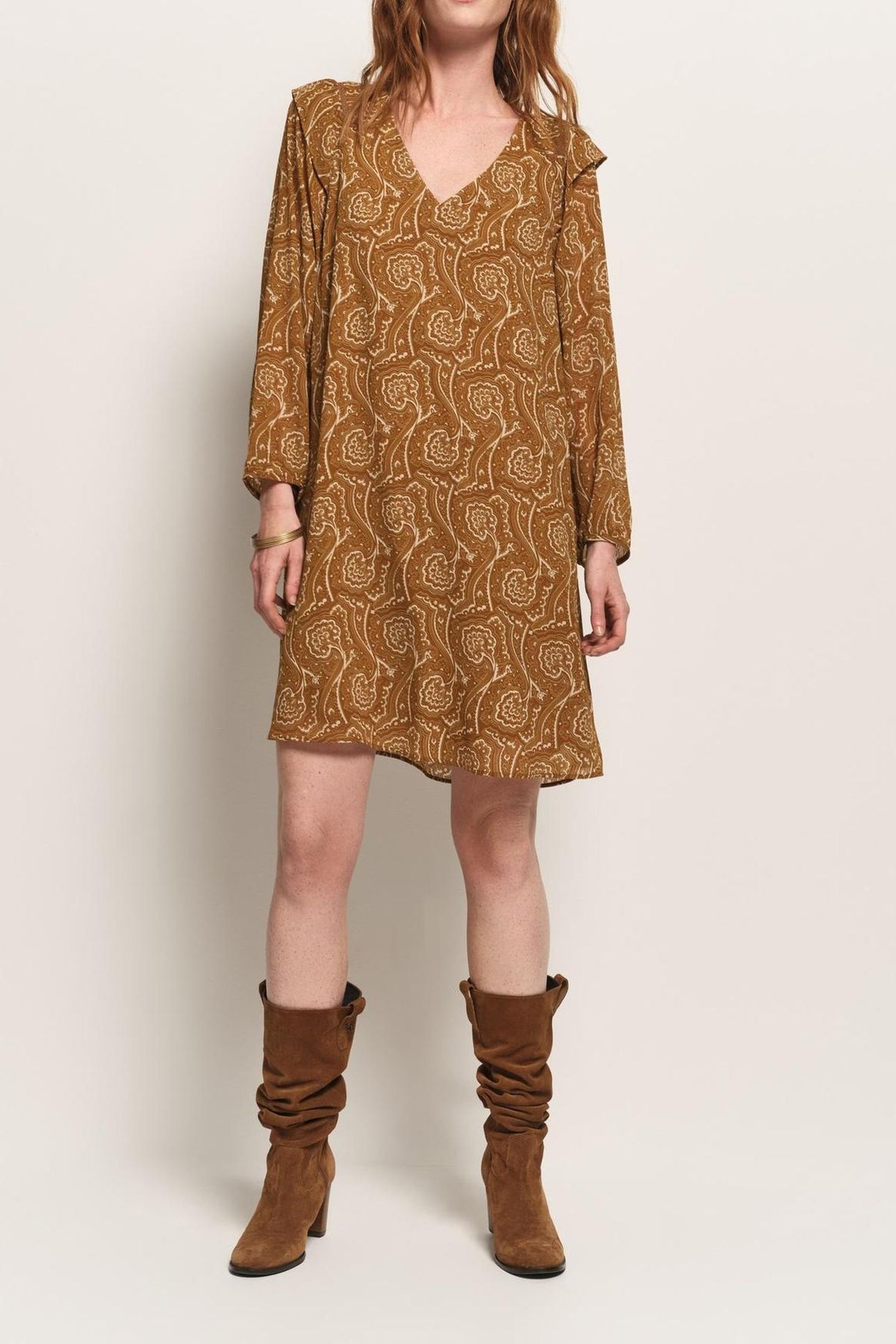 REILLY - YELLOW RECYCLED POLYESTER DRESS WITH FLORAL HARMONY 3