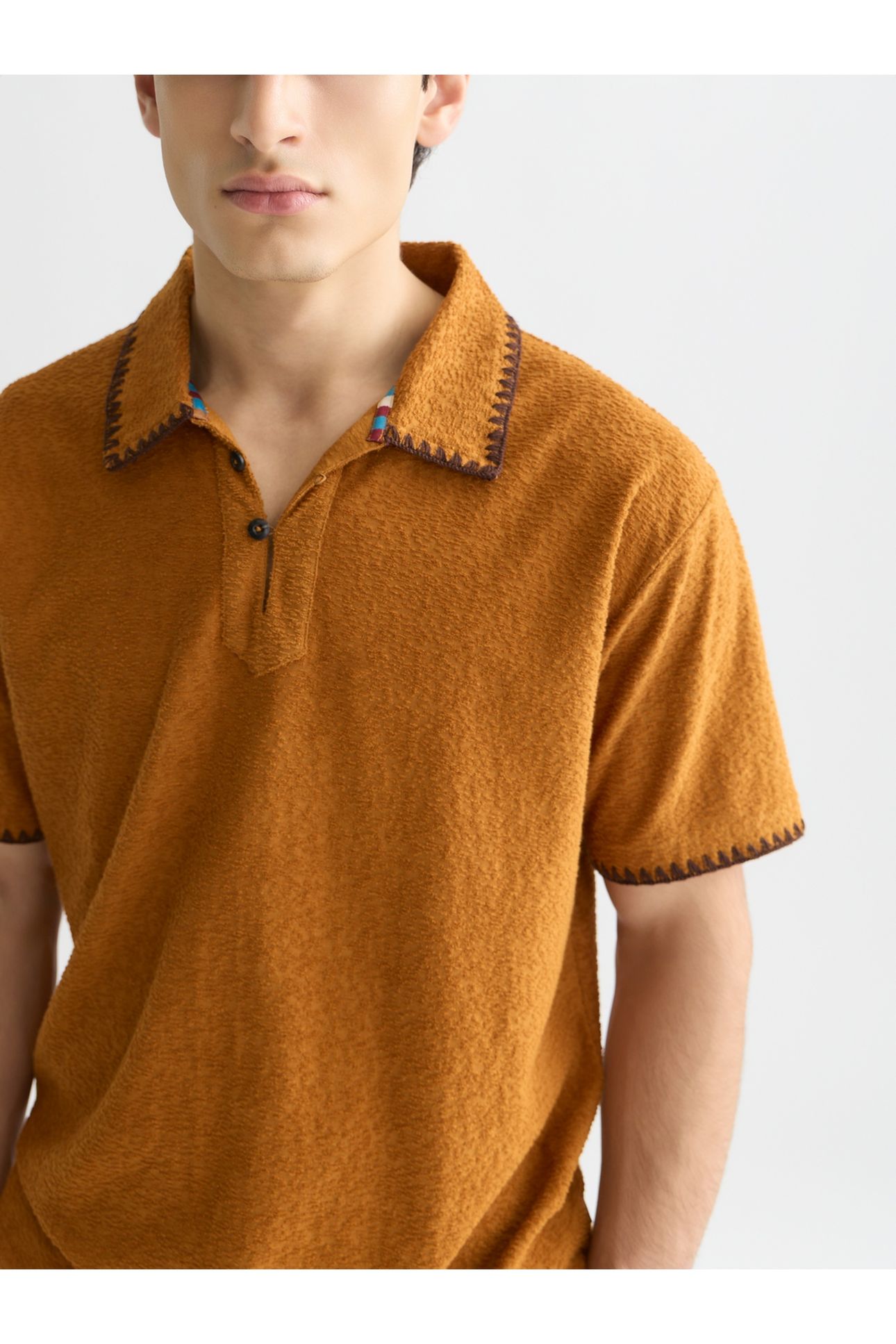RELAXEDFIT JACQUARD TOWELLING POLO MEDIUM BROWN 6
