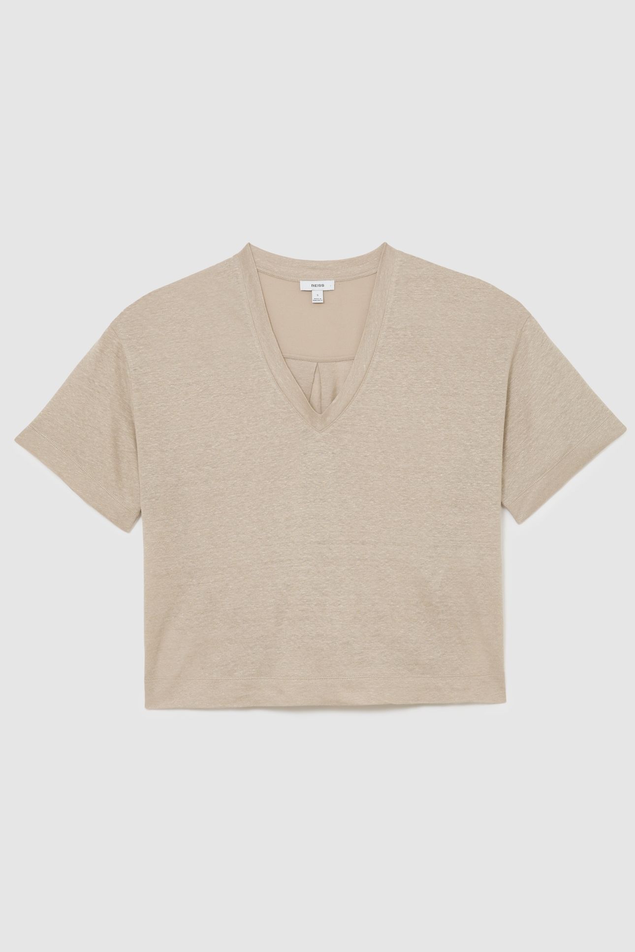 RELAXED V NECK LINEN TEE STONE NEUTRAL 4
