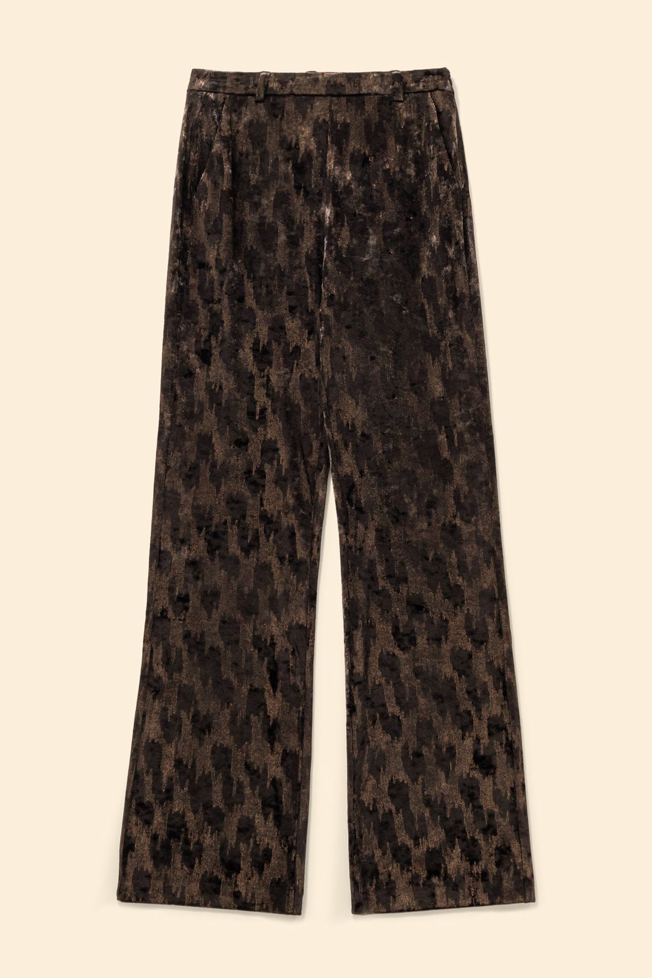 BLACK VELVET TROUSERS WITH TACHIST MOTIF 4