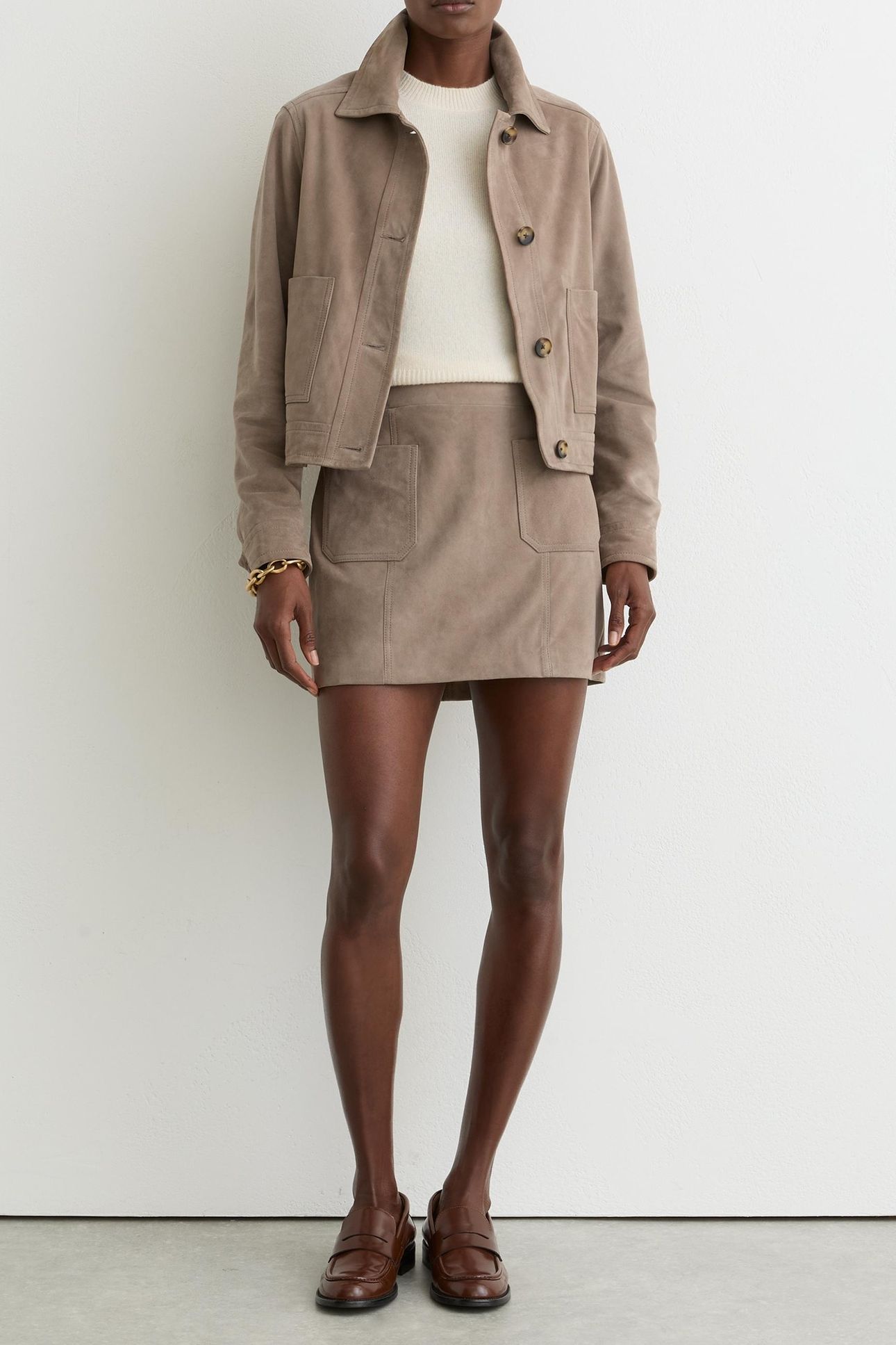 SUEDE PATCH POCKET MINI SKIRT NEUTRAL 1