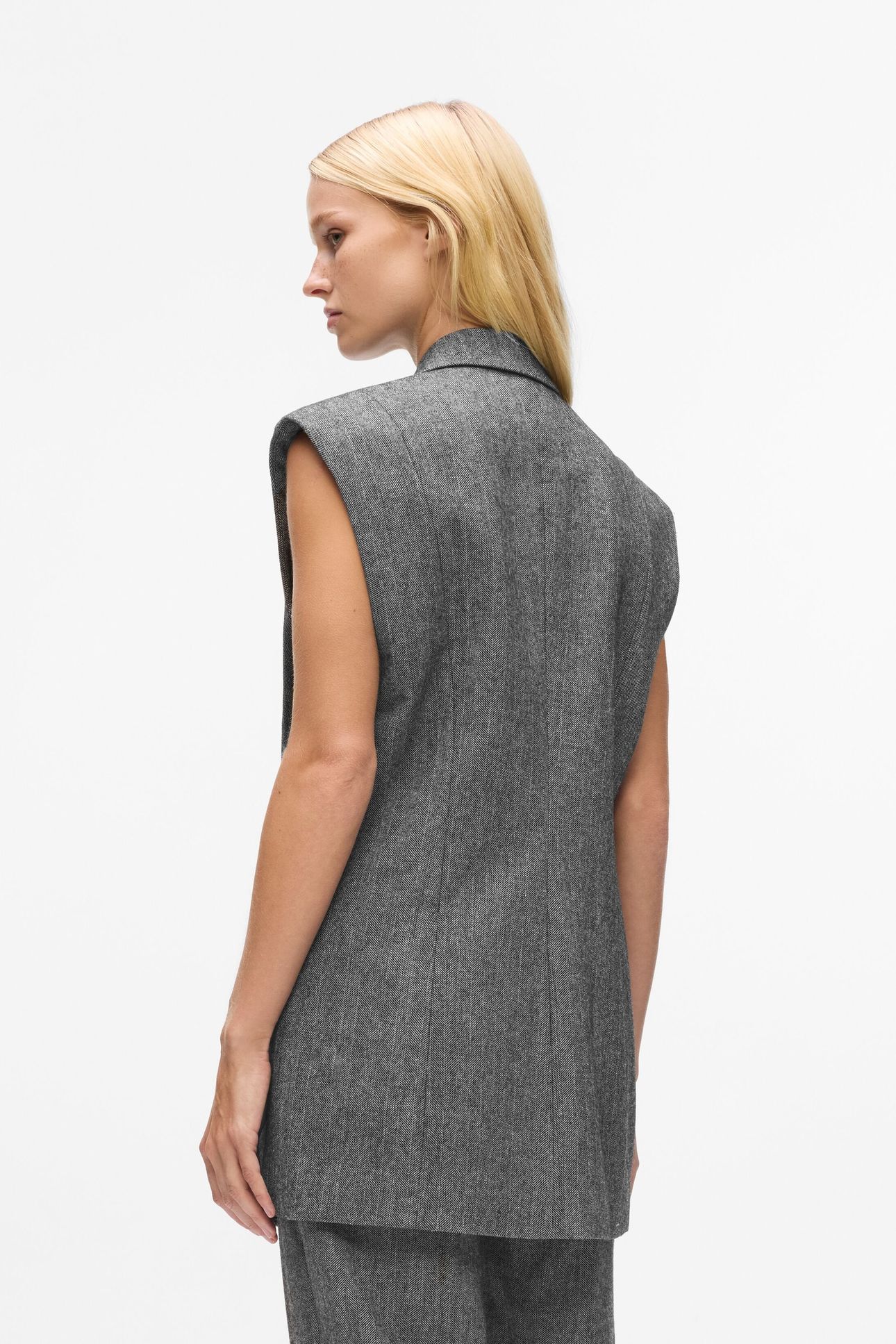 EMBELLISHED LAPEL TWEED GILET GREY/BLACK 2