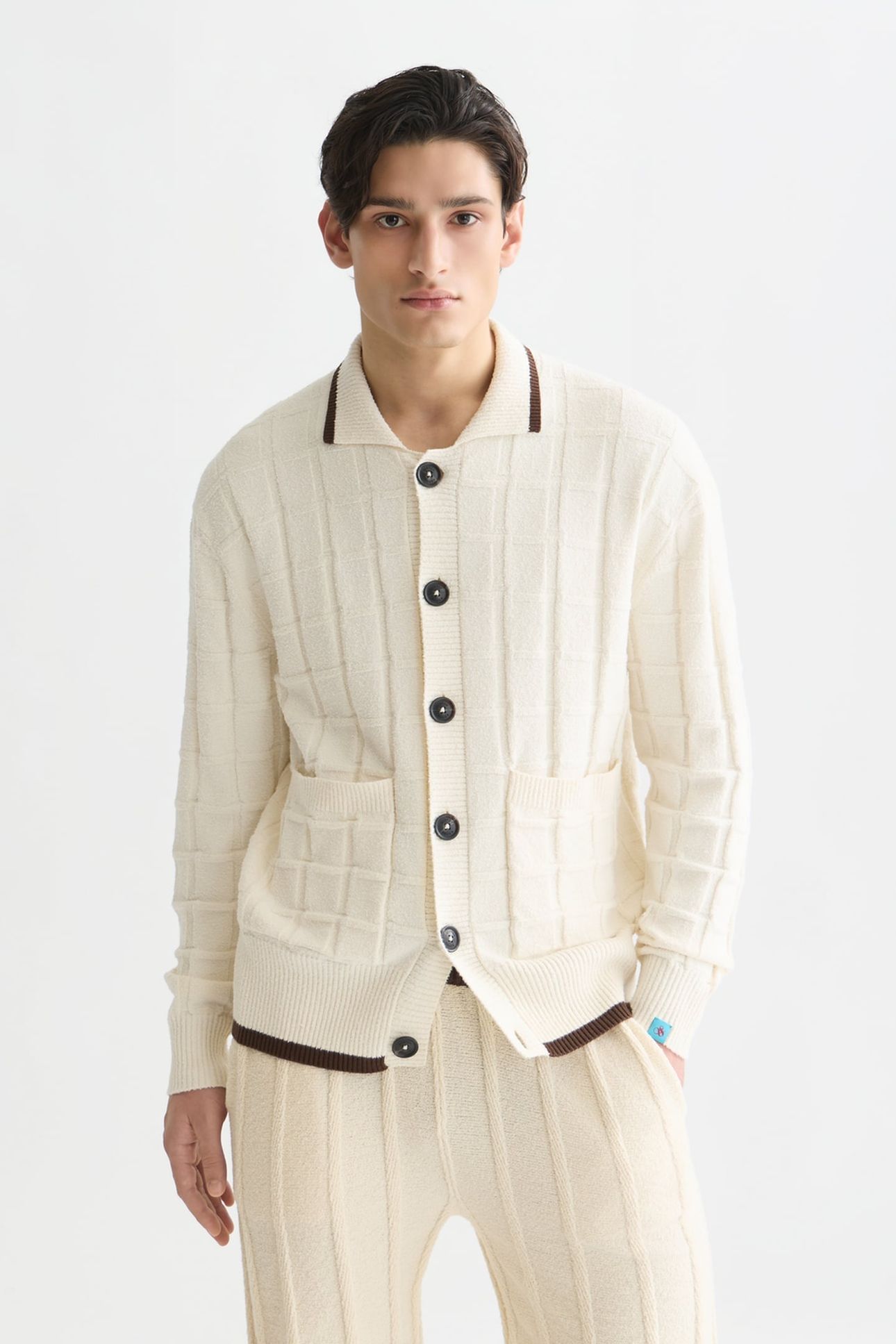 STRUCTURED BOUCLE CARDIGAN LIGHT BEIGE 1