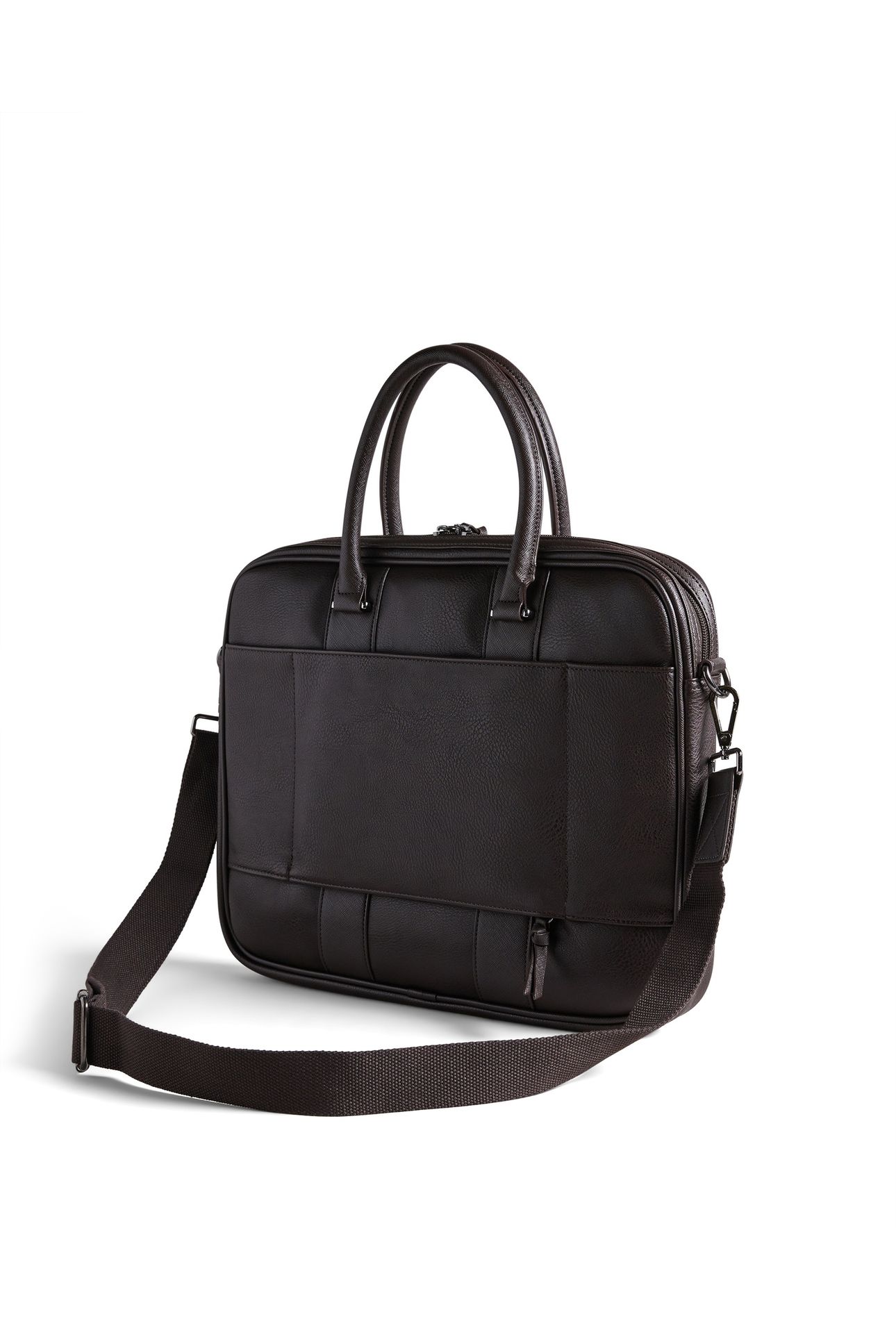 NEVVER STRIPED PU DOCUMENT BAG BROWN 3