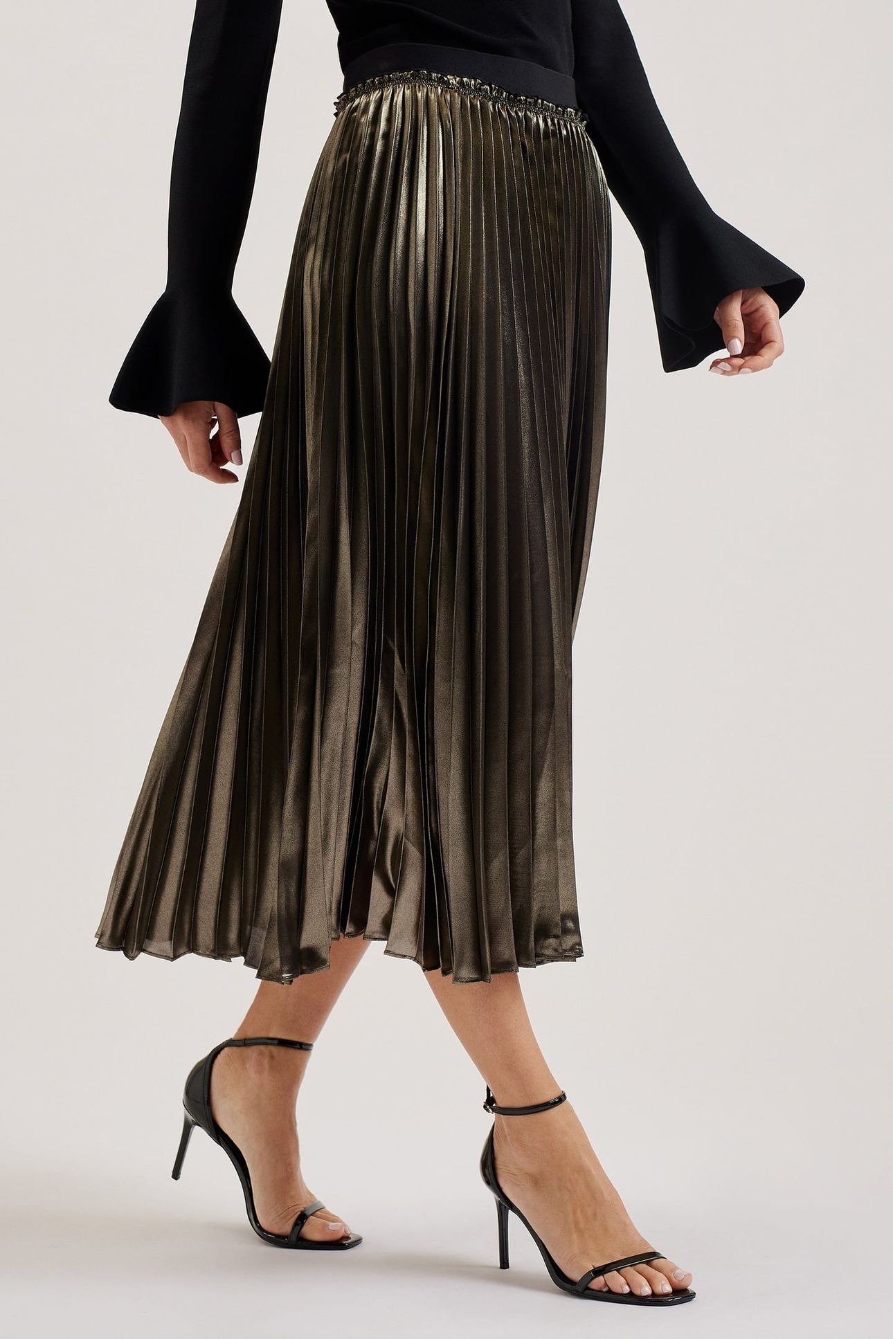 WMS KESE METALLIC PLEATED MIDI SKIRT GOLD 2