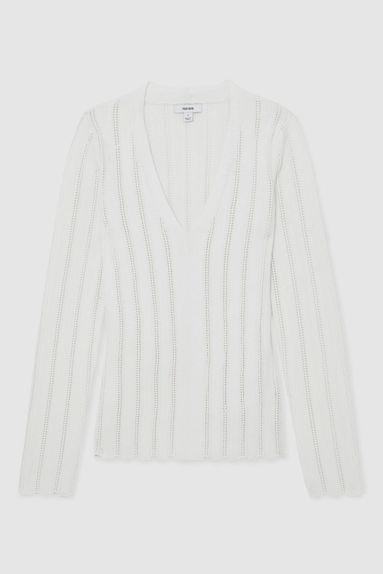 V NECK SCALLOP EDGE JUMPER WHITE 4
