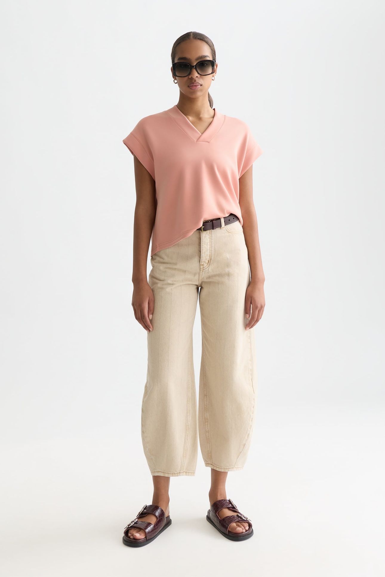 TENCEL V-NECK SHORTSLEEVED SWEATSHIRT CANYON CLAY 3