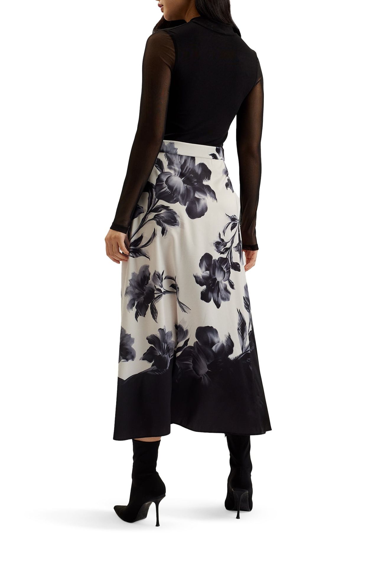 SELNAA MESH TOP PRINTED SKIRT MIDI BLACK 2