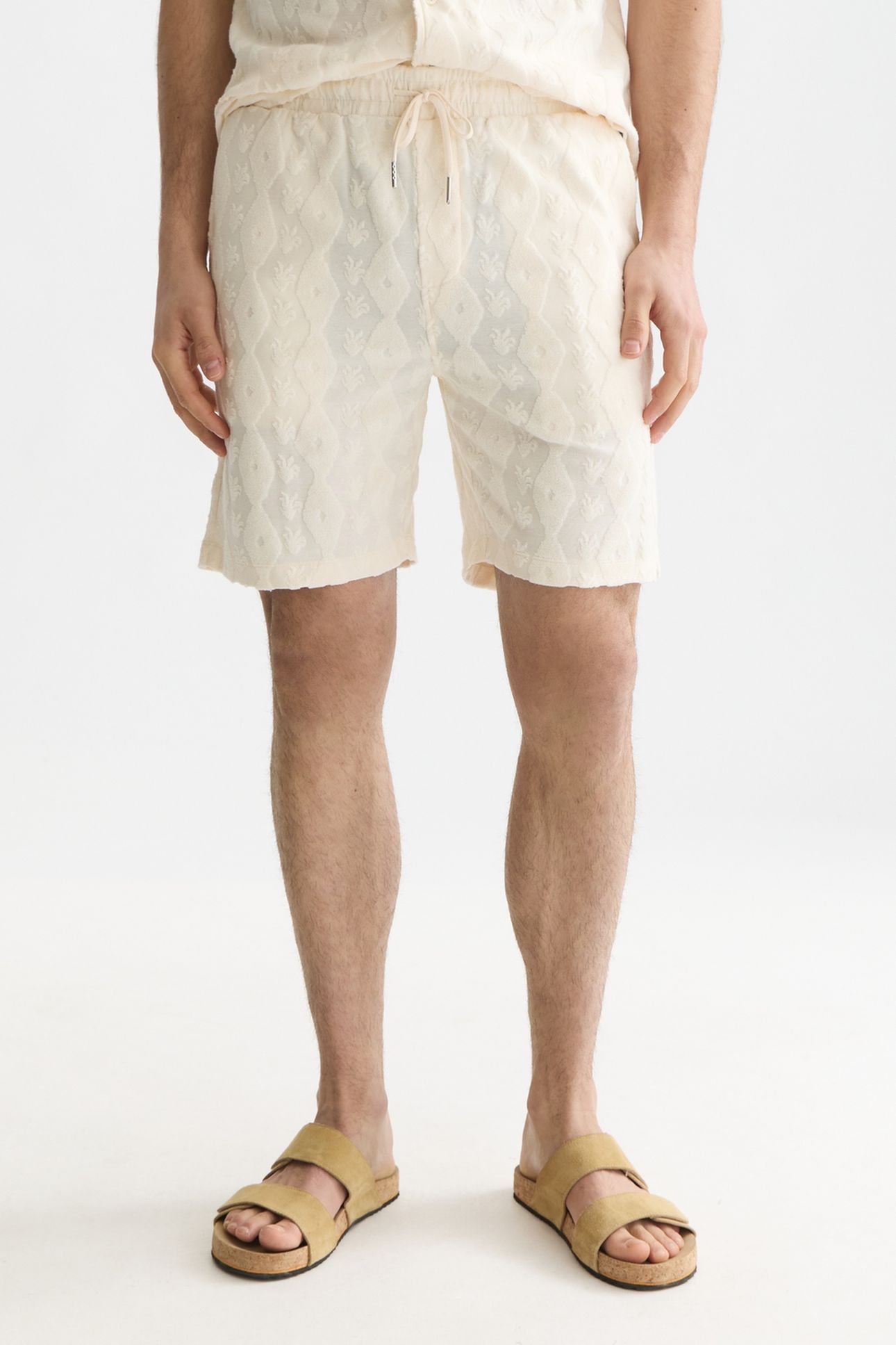 FAVE TERRY JACQUARD RELAXED-FIT BERMUDA SHORTS LIGHT BEIGE 1