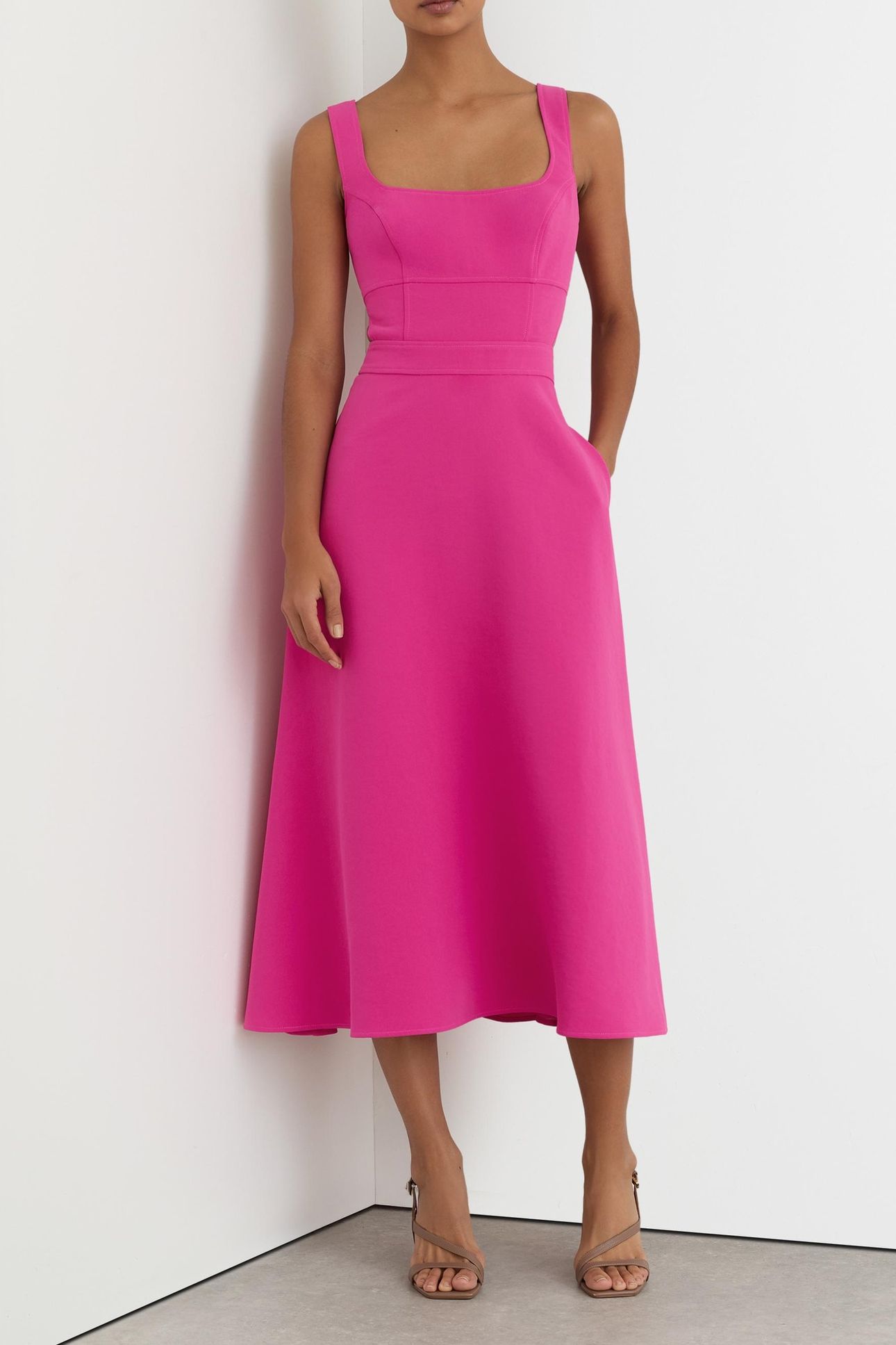 WAISTED MIDI DRESS RASPBERRY PINK 1