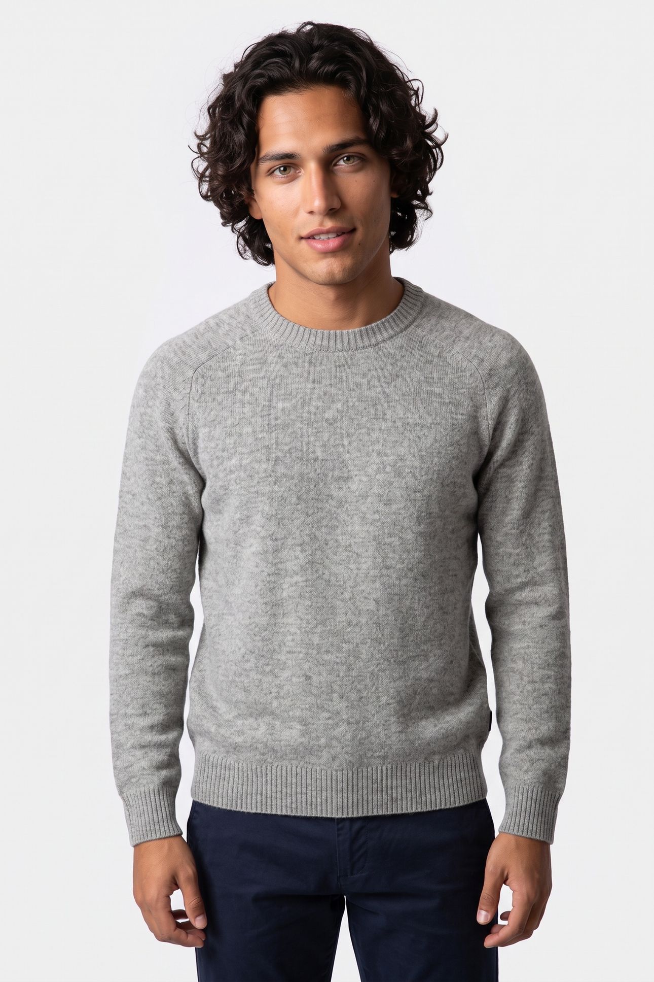 LAMBSWOOL CREW NECK SWEATER MEDIUM GREY MELANGE 1