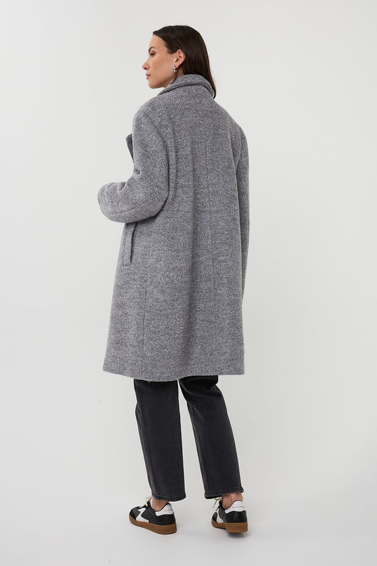 COAT DOUBLE BREASTED BOUCLE DARK GREY 2
