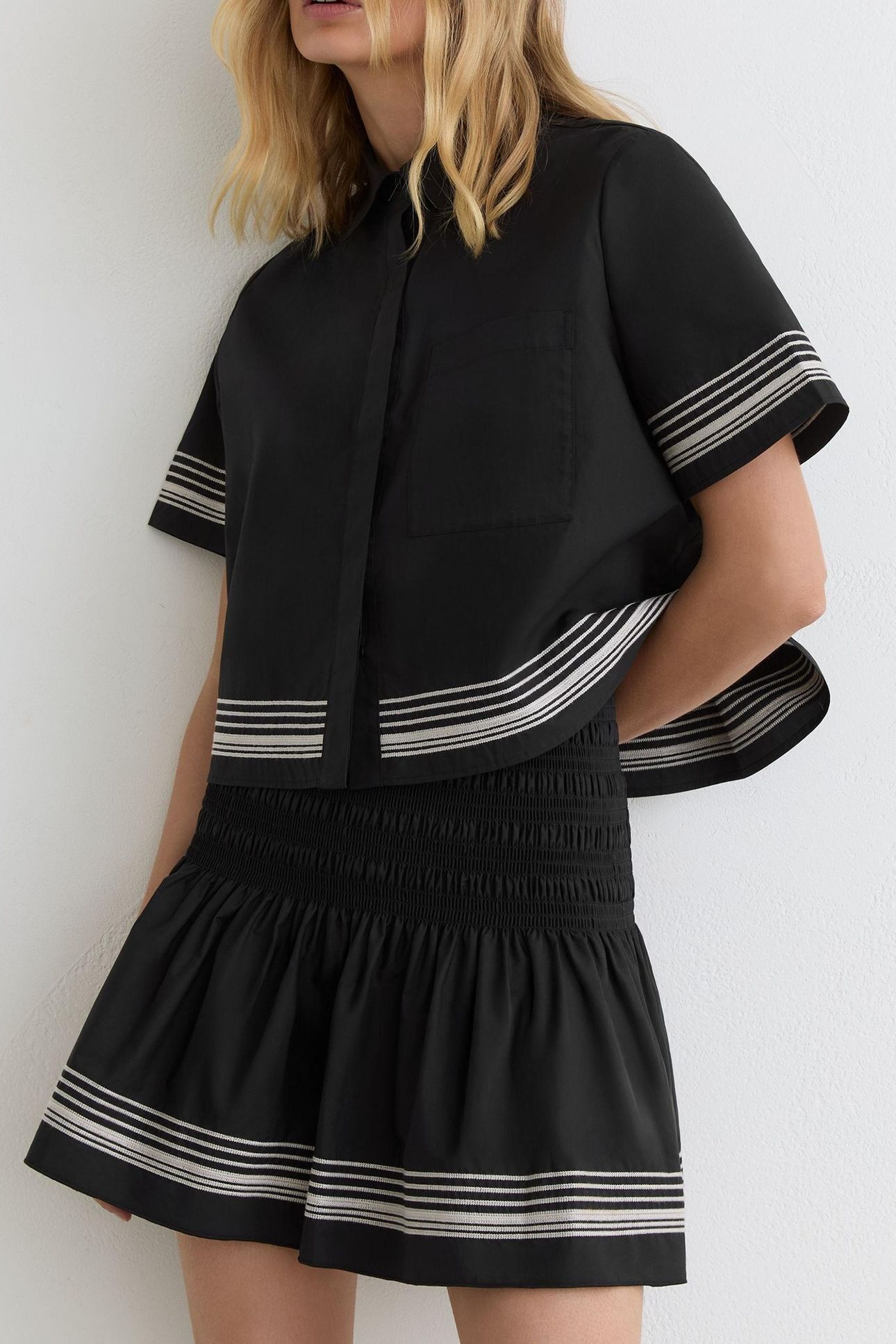 STRIPE COTTON COORD MINI SKIRT BLACK/IVORY 1