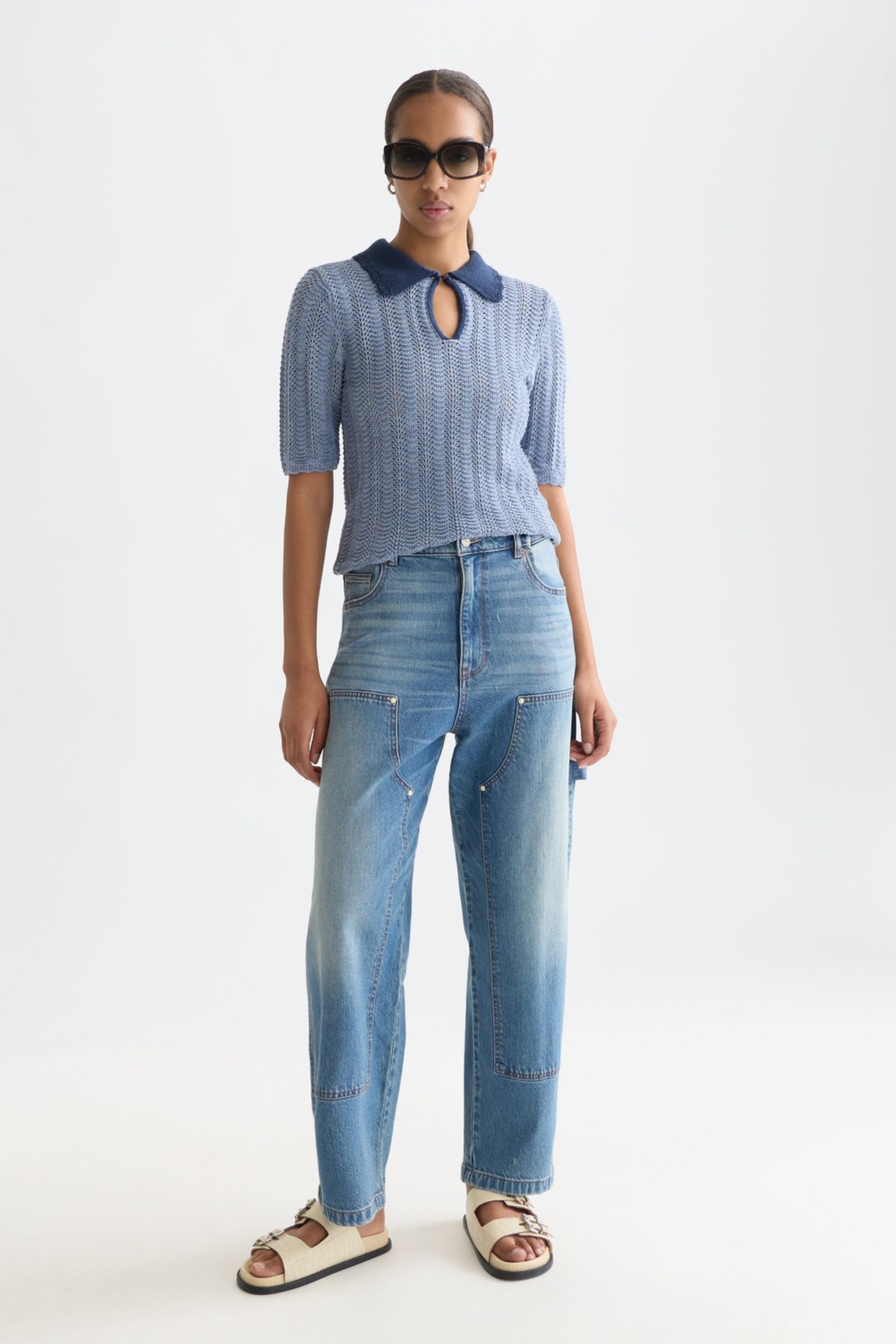 POINTELLE COLLARED KNITTED TEE INFINITY MELANGE 3