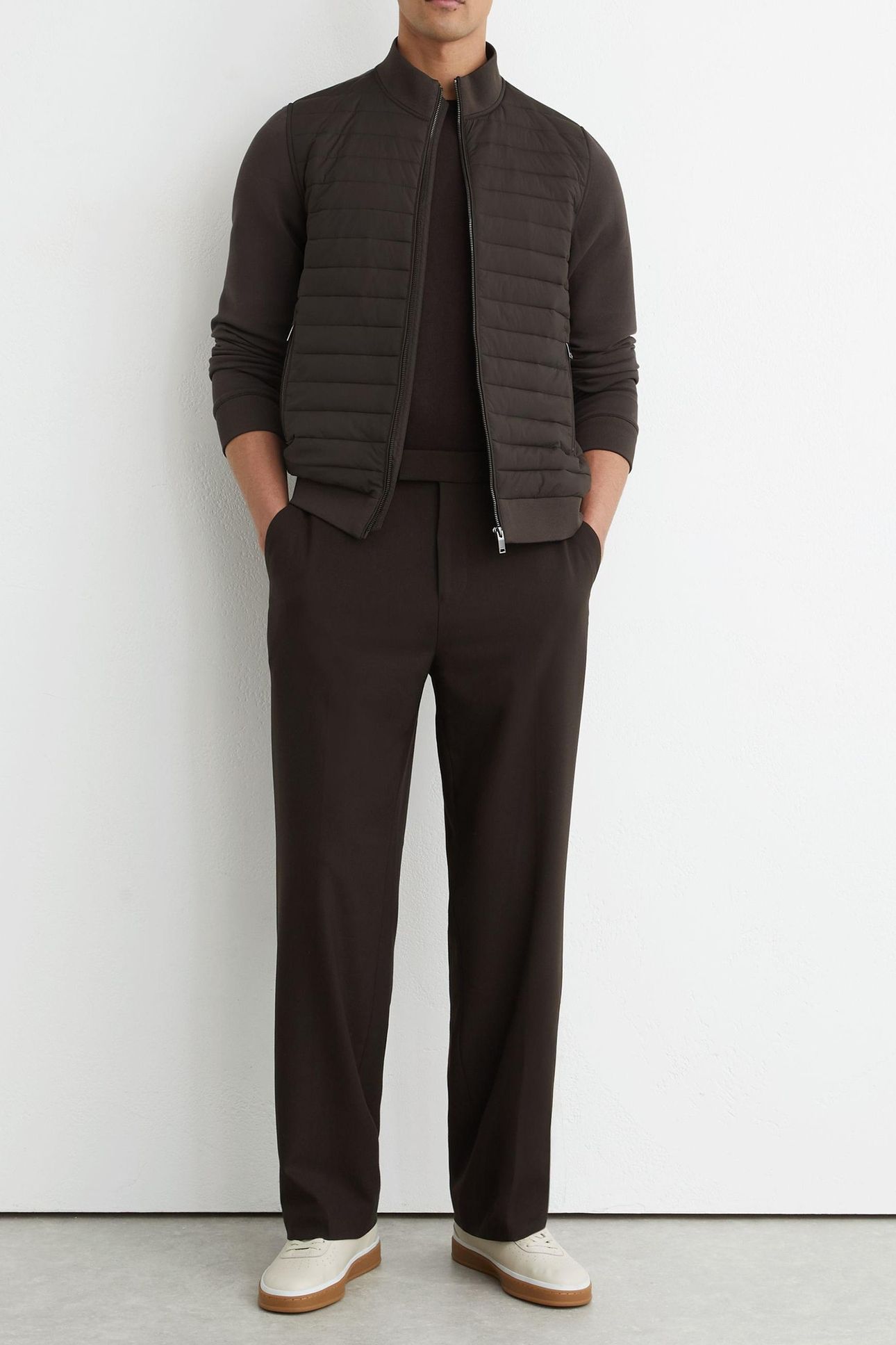 LS QUILTED HYBRID JACKET CHOCOLATE BROWN 1