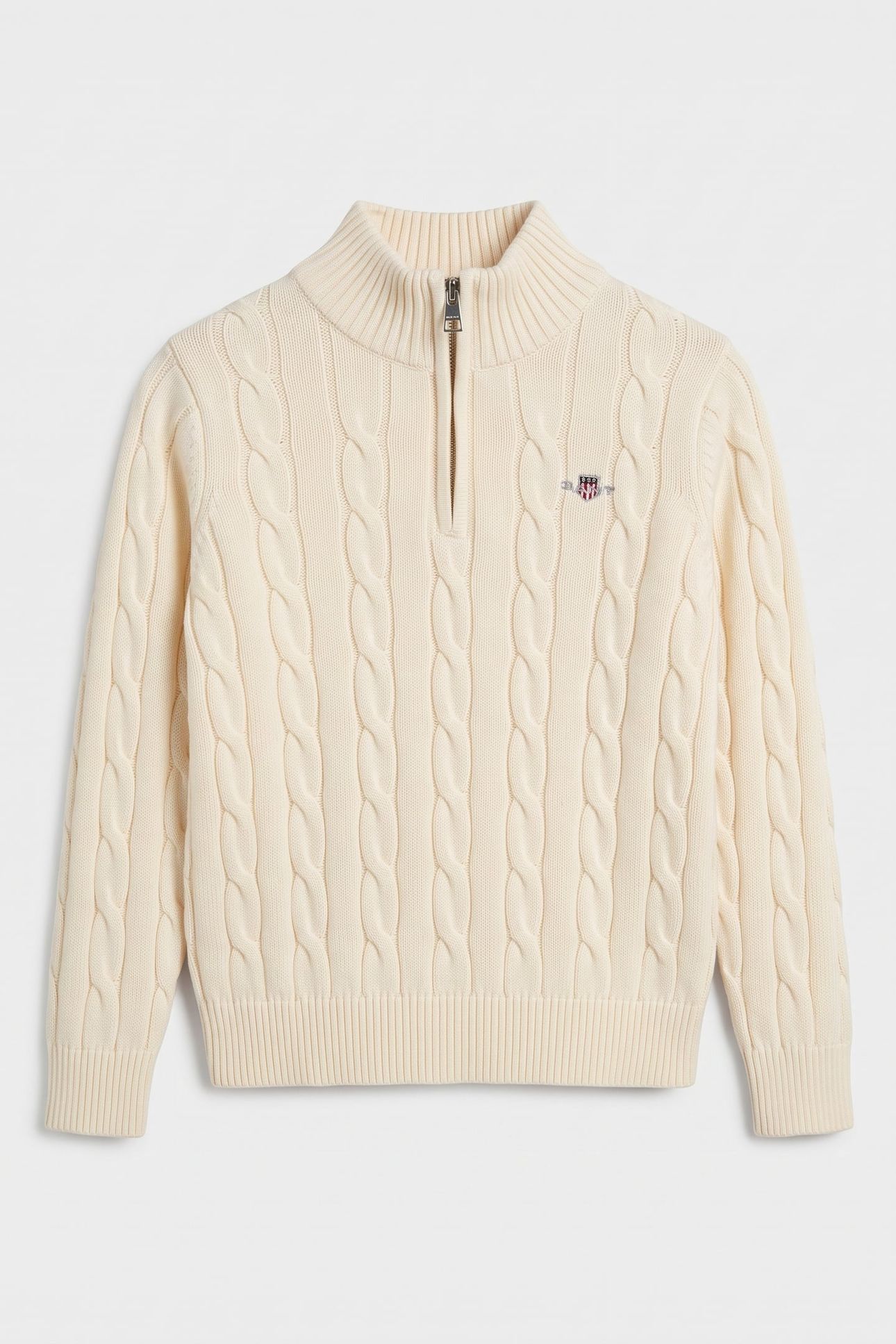 KIDS UNISEX COTTON CABLE HALF ZIP CREAM 2