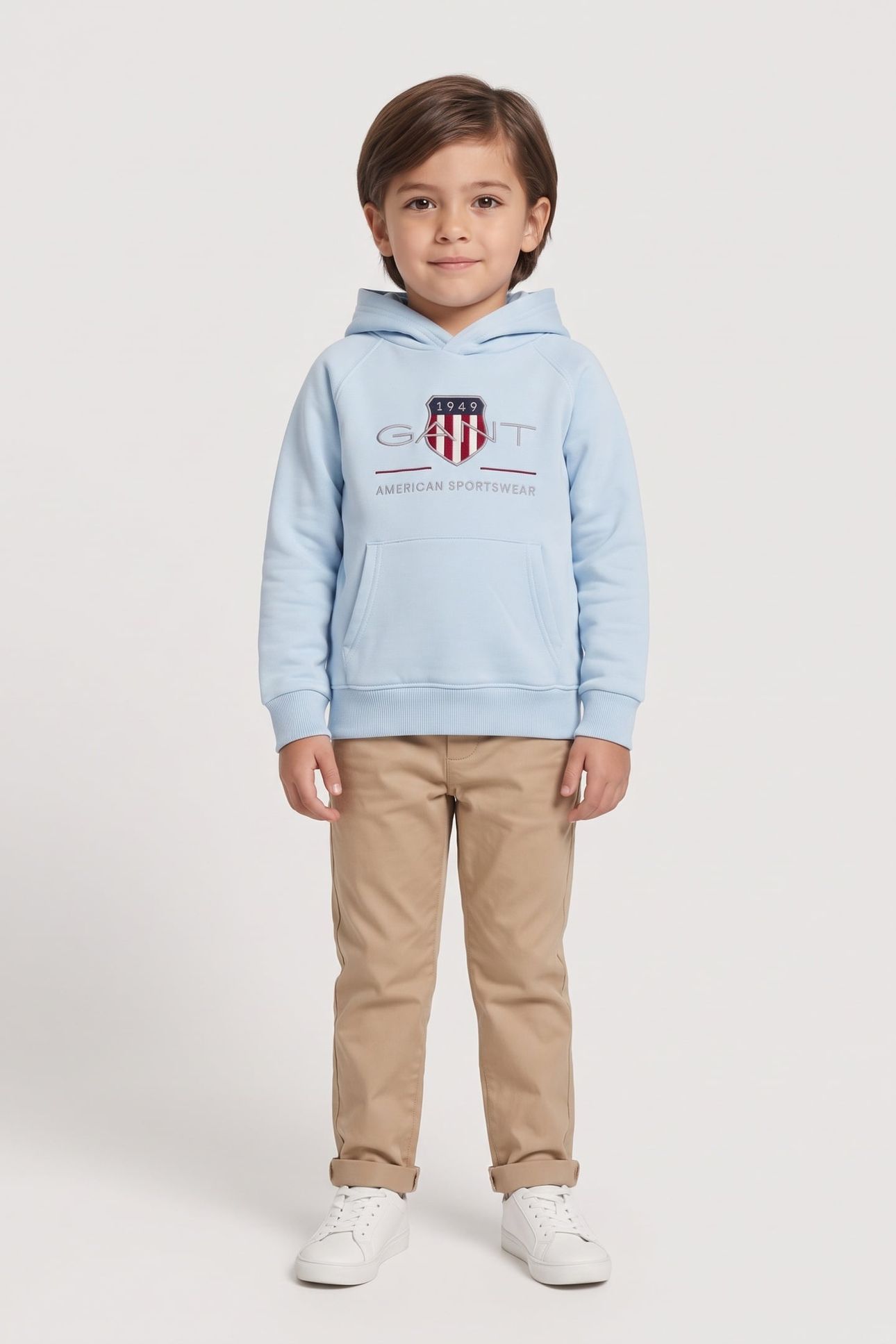 KIDS UNISEX ARCHIVE SHIELD RAGLAN HOODIE CALMING BLUE 1