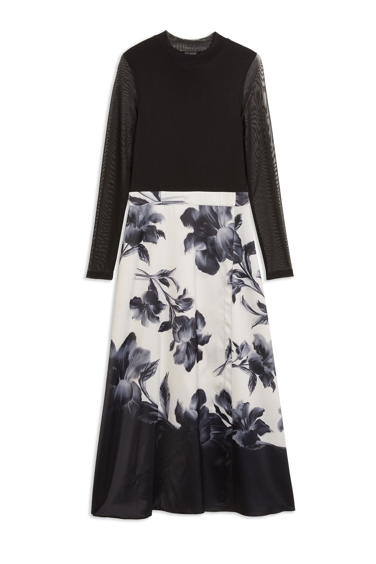 SELNAA MESH TOP PRINTED SKIRT MIDI BLACK 3