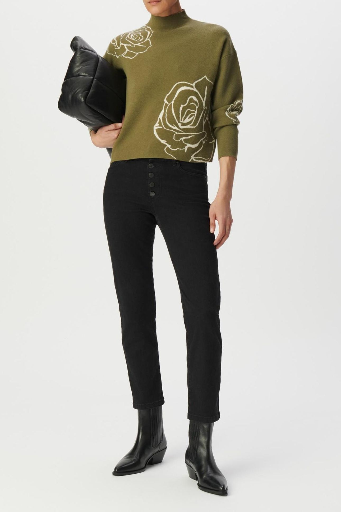 GREEN ROSE JACQUARD KNIT HIGH NECK SWEATER 3