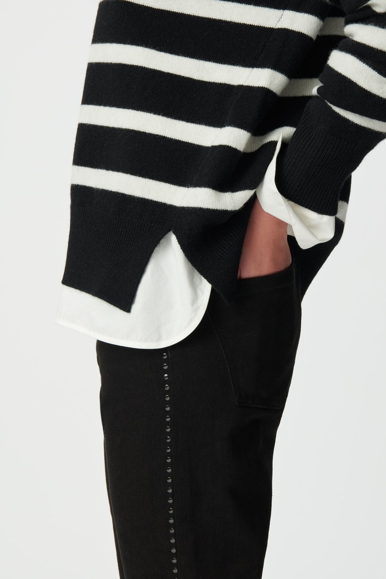 BLACK ECRU PURE WOOL SAILOR SWEATER, BUTTONS 4