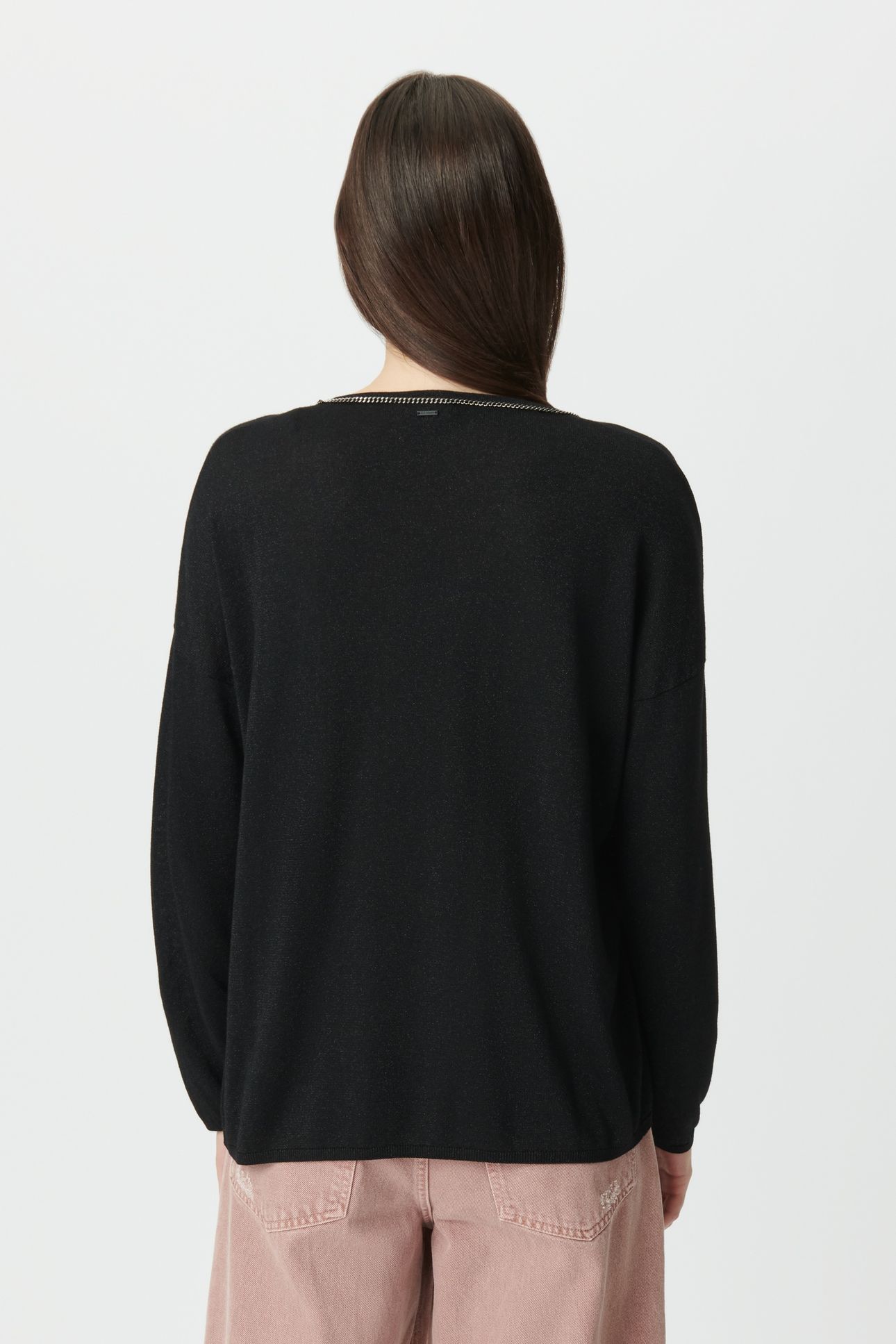 BLACK FINE LUREX KNIT SWEATER WITH JEWEL NECK 2