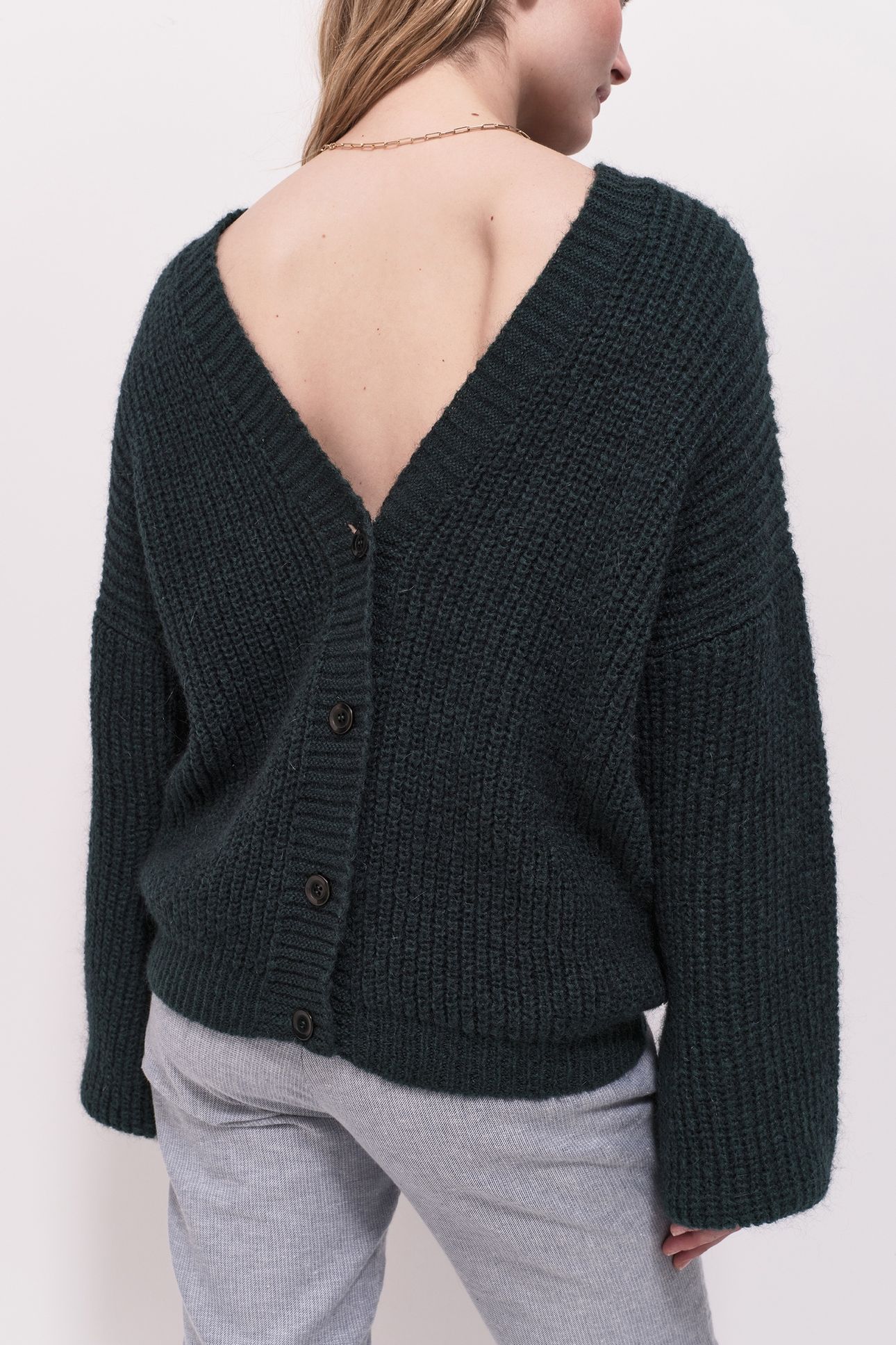 TREFLE - GREEN REVERSIBLE KNIT FRONT/BACK CARDIGAN 4