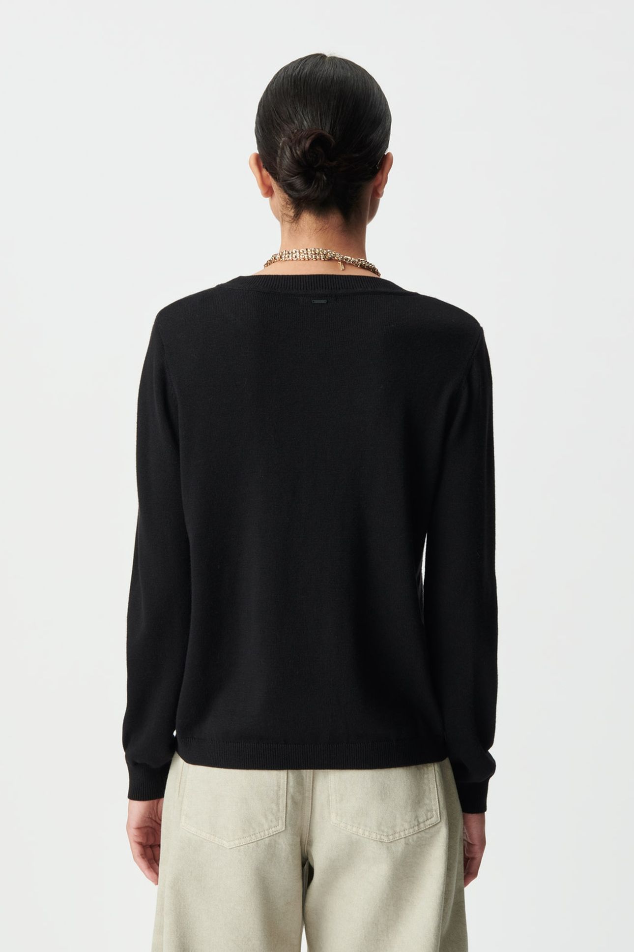 BLACK KNIT SWEATER WITH EMBROIDERED SLOGAN 2