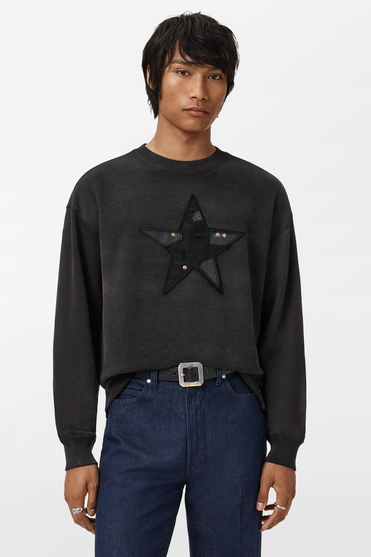 LS PULLOVER CREW -MENDED STAR CREW NECK BLACK 1
