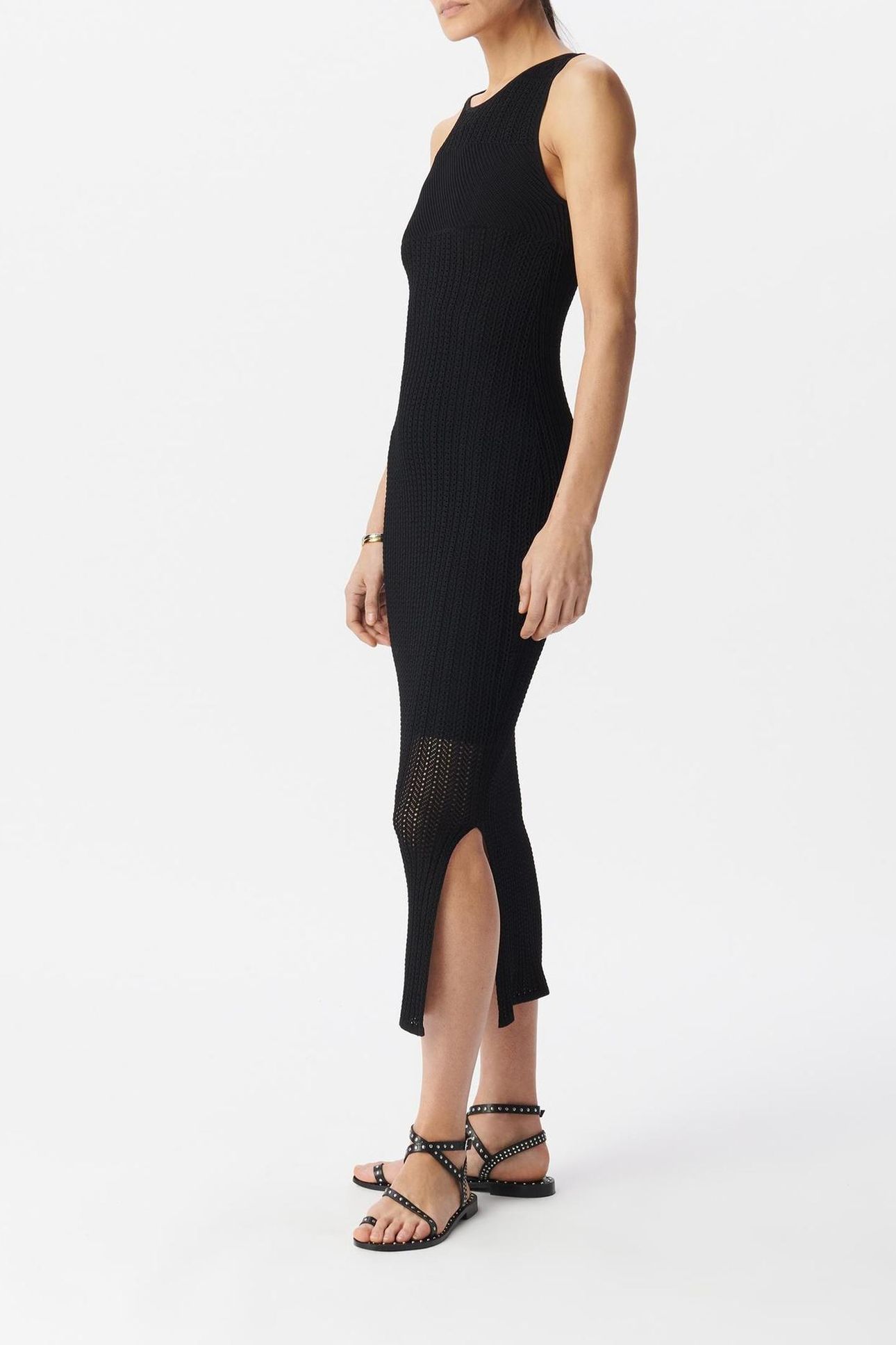 BLACK OPENWORK KNIT MIDI-LENGTH TUBE DRESS 3