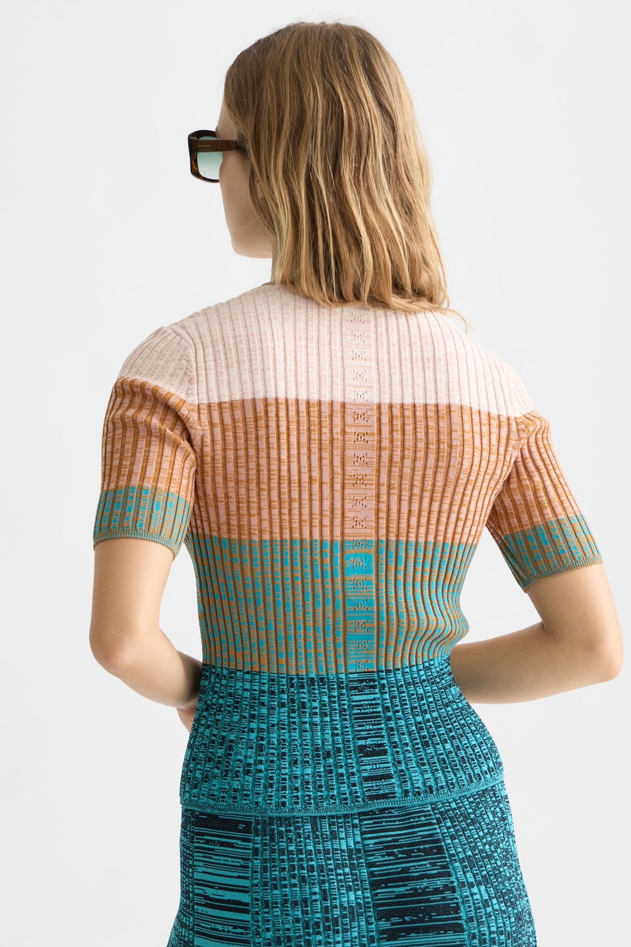 BLOCK STRIPE RIBBED SHORT SLEEVE CARDIGAN TAHITIAN TEAL 2
