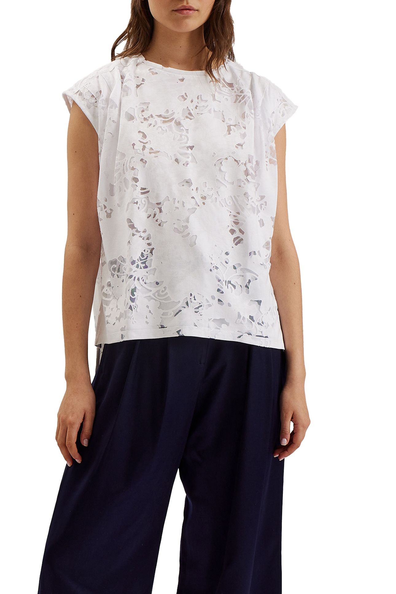 VLEENA PRINTED BURNOUT VEST TOP WHITE 1