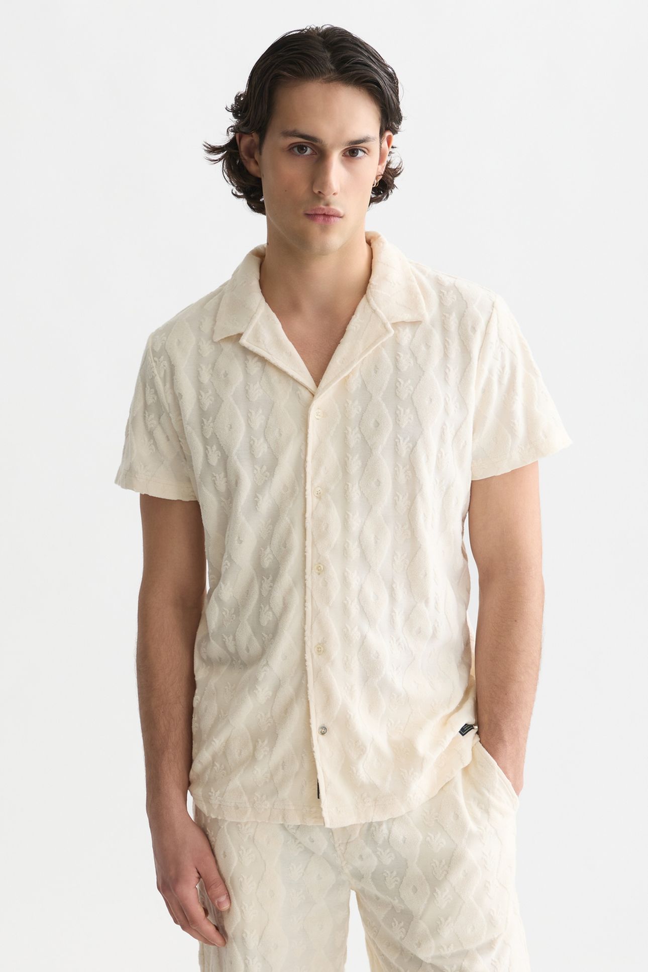 TERRY JACQUARD REGULAR-FIT SHORT-SLEEVED SHIRT WHITE TRADITI 1
