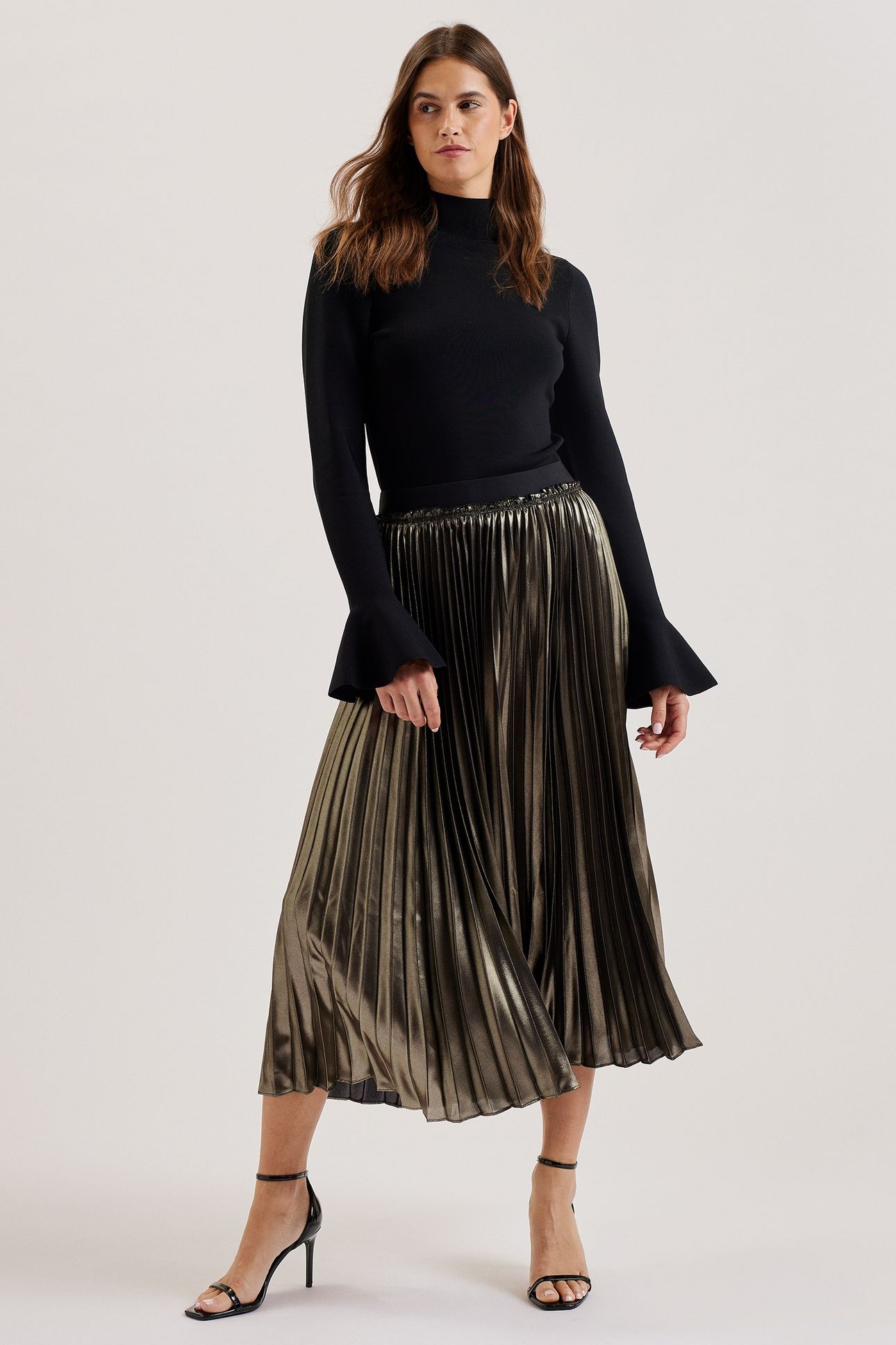 WMS KESE METALLIC PLEATED MIDI SKIRT GOLD 1