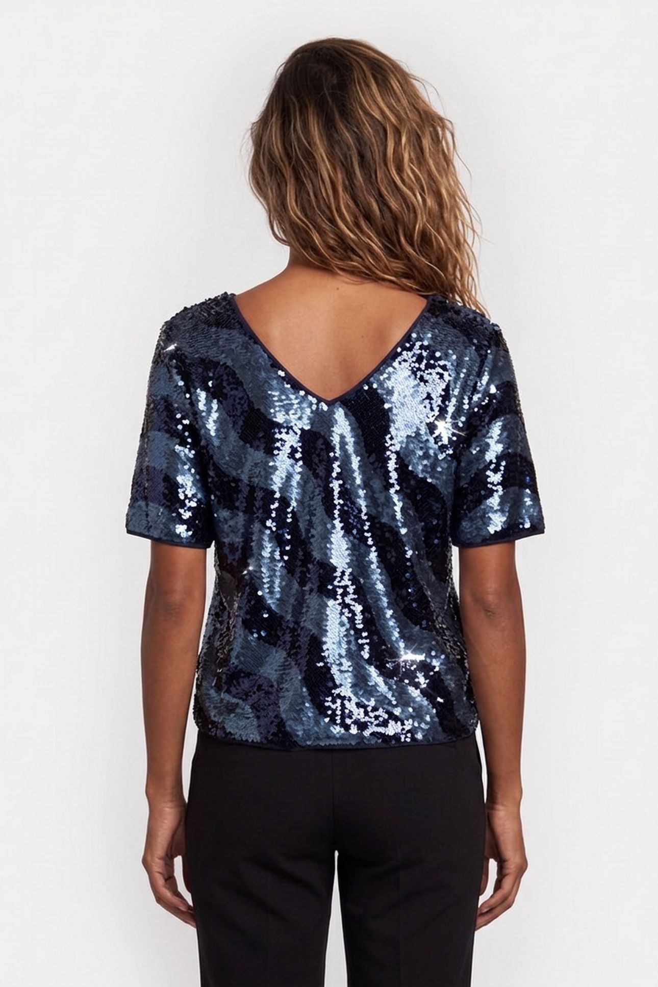 CYRUS - NAVY EMBROIDERED TOP WITH REVERSIBLE SEQUINS FRONT/B 2