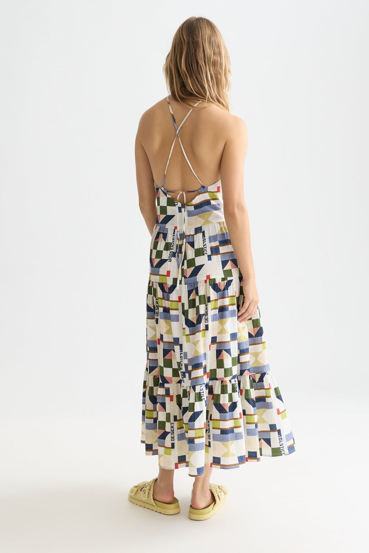 COTTON SEERSUCKER KEYHOLE HALTER MIDI DRESS PATCHWORK INFINI 2