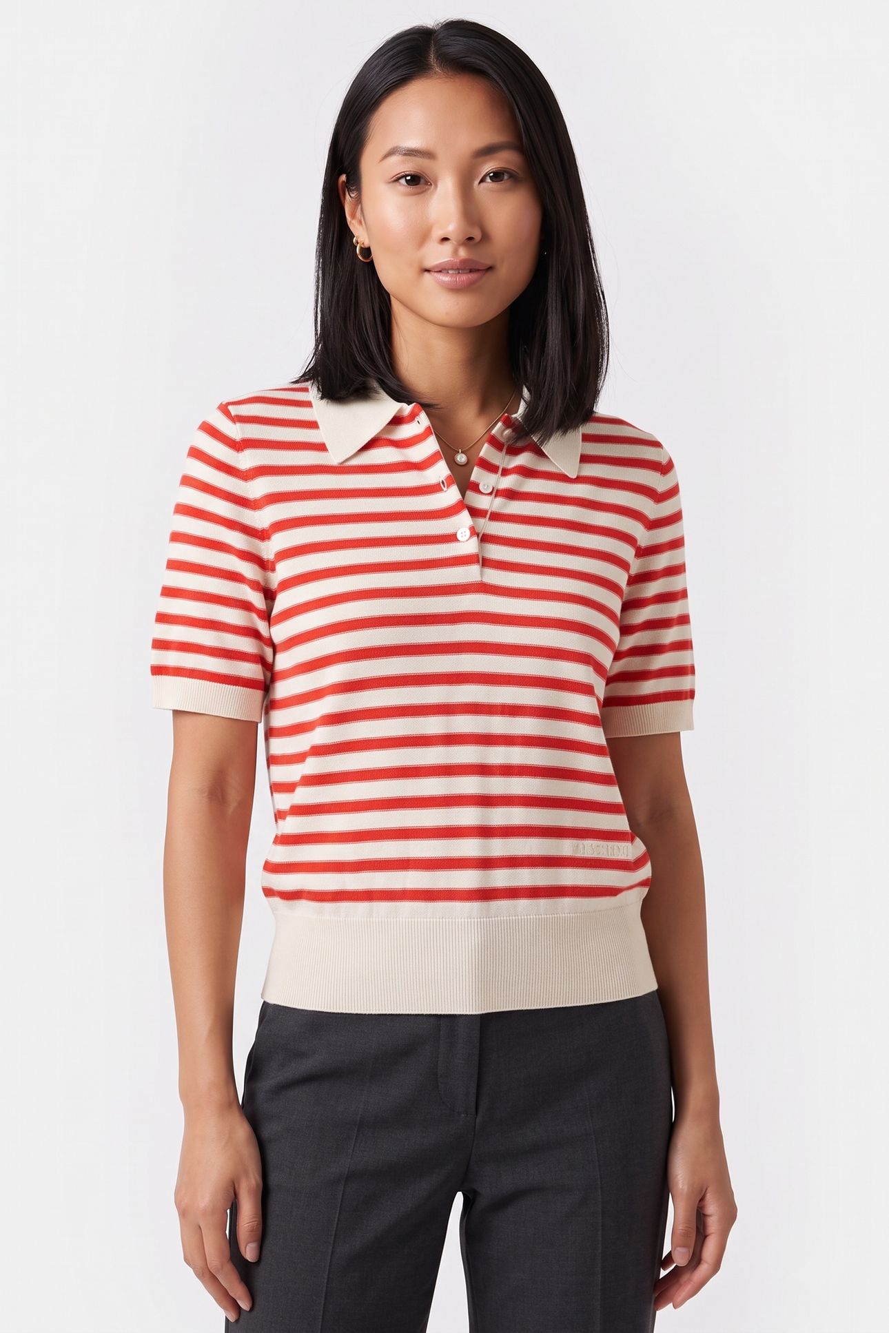 POLO SHORT SLEEVE ECRU/RED 2