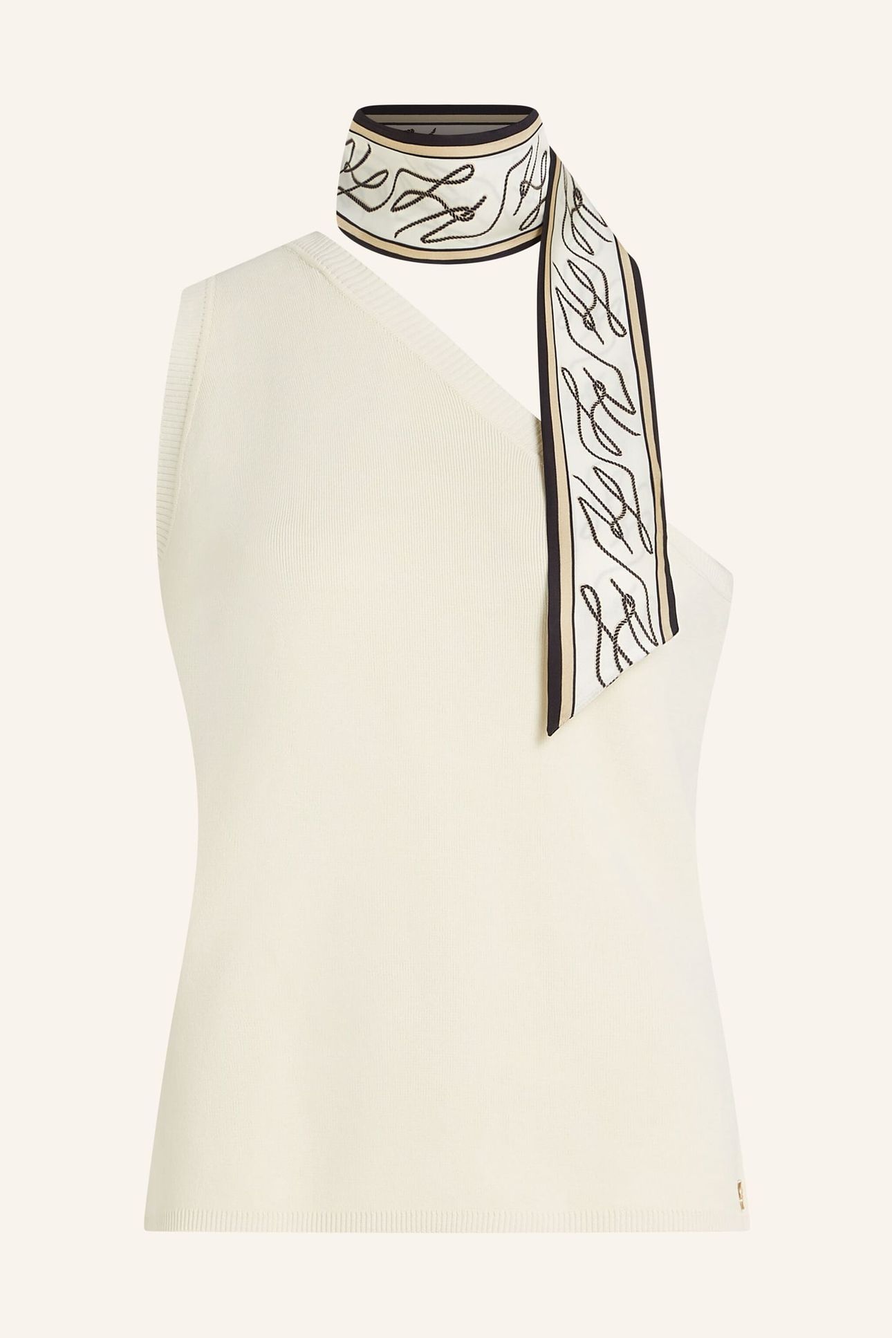 SCARF PRINT DETAIL KNIT TOP CANNOLI CREAM 4
