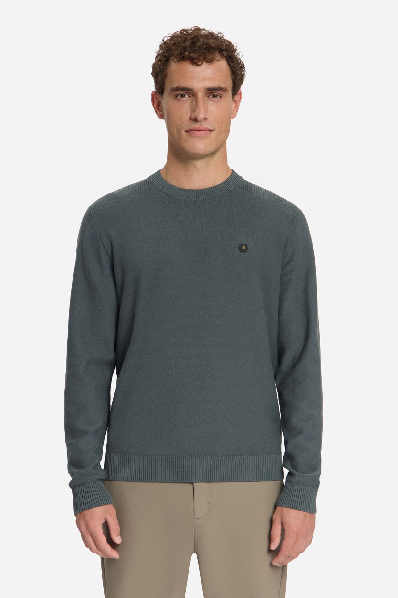 PULLOVER CREWNECK SHOULDER DETAIL DARK STEEL 1