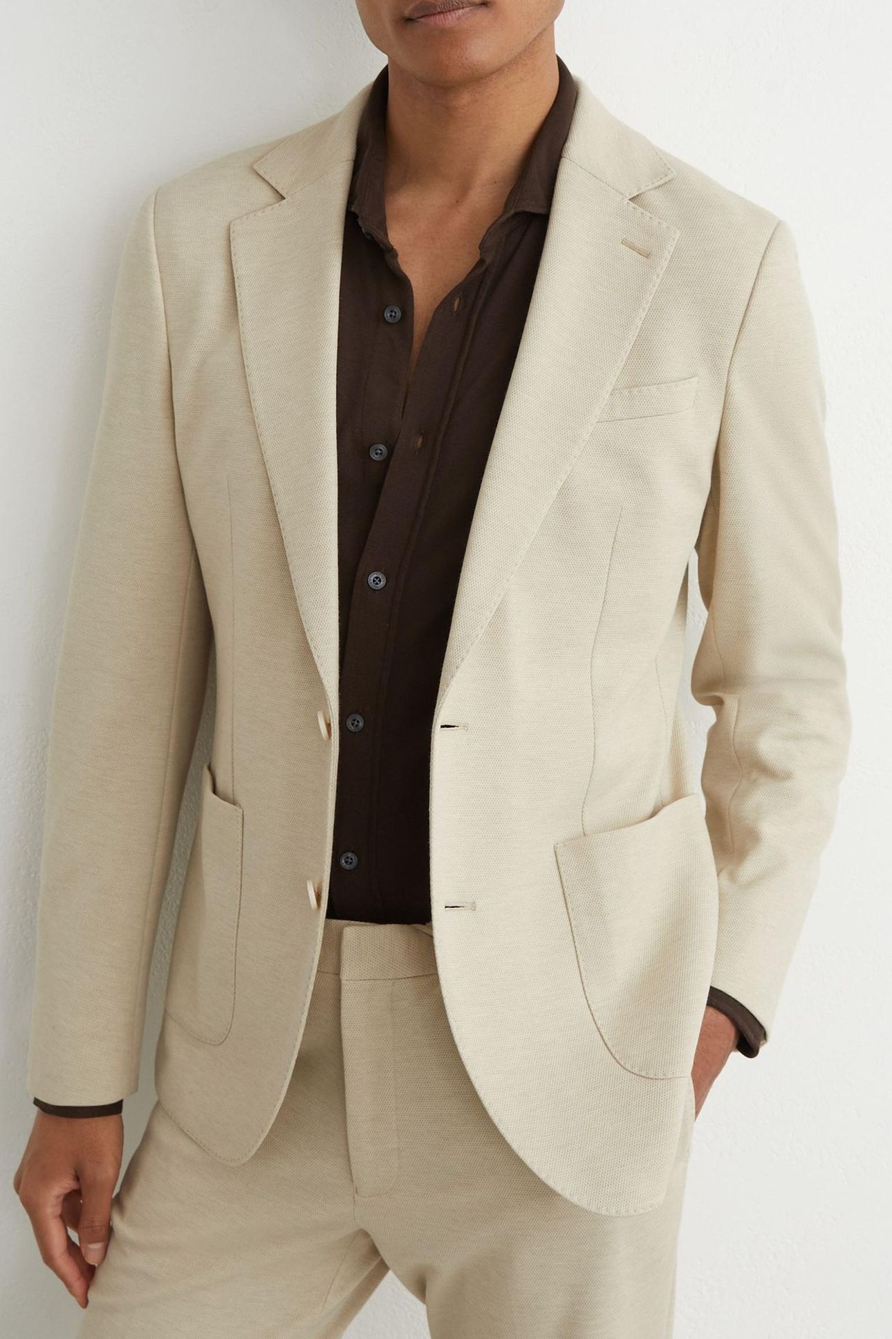 SB 2B NOTCH TEXTURED JERSEY BLAZER STONE 1
